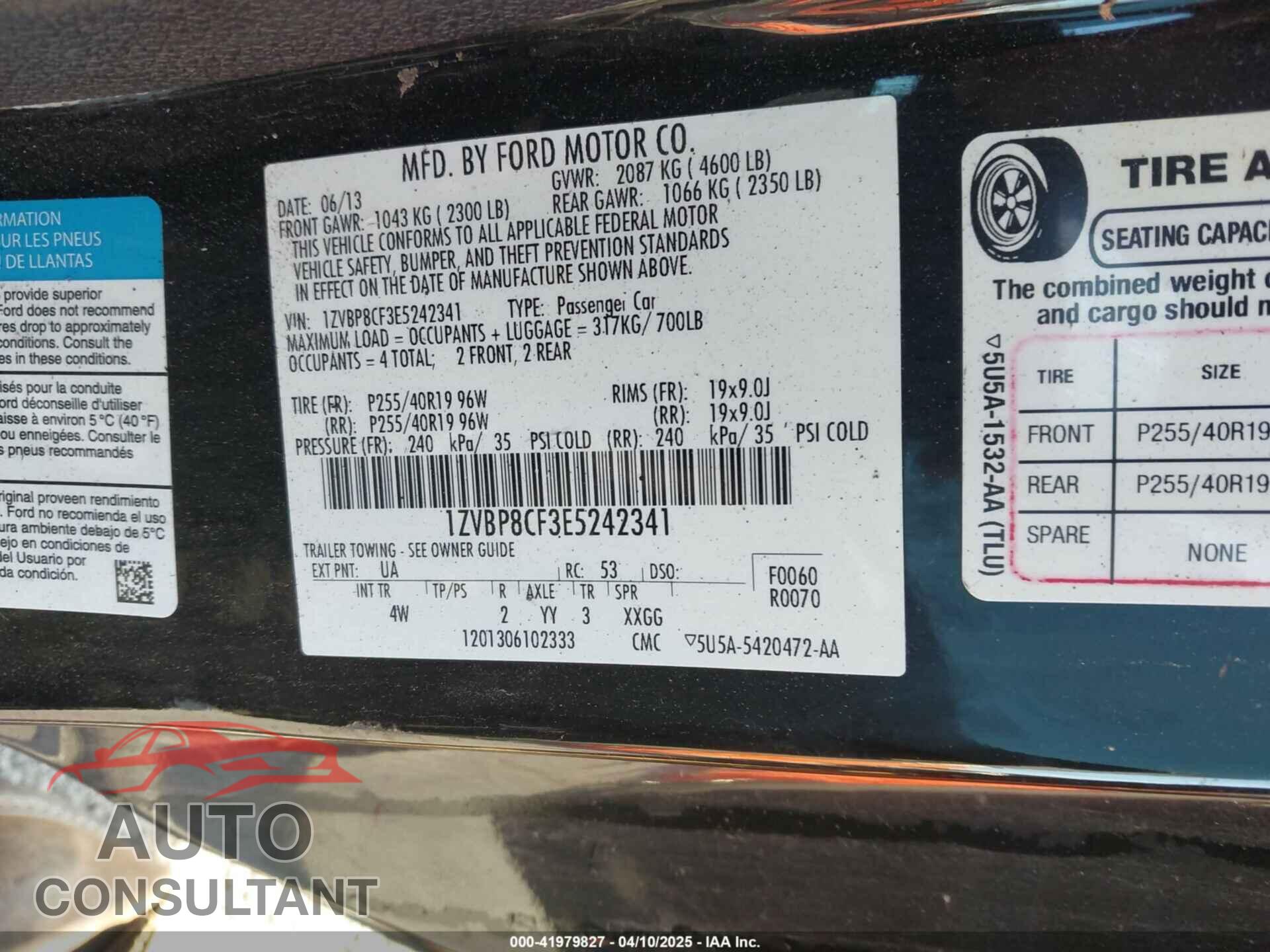 FORD MUSTANG 2014 - 1ZVBP8CF3E5242341