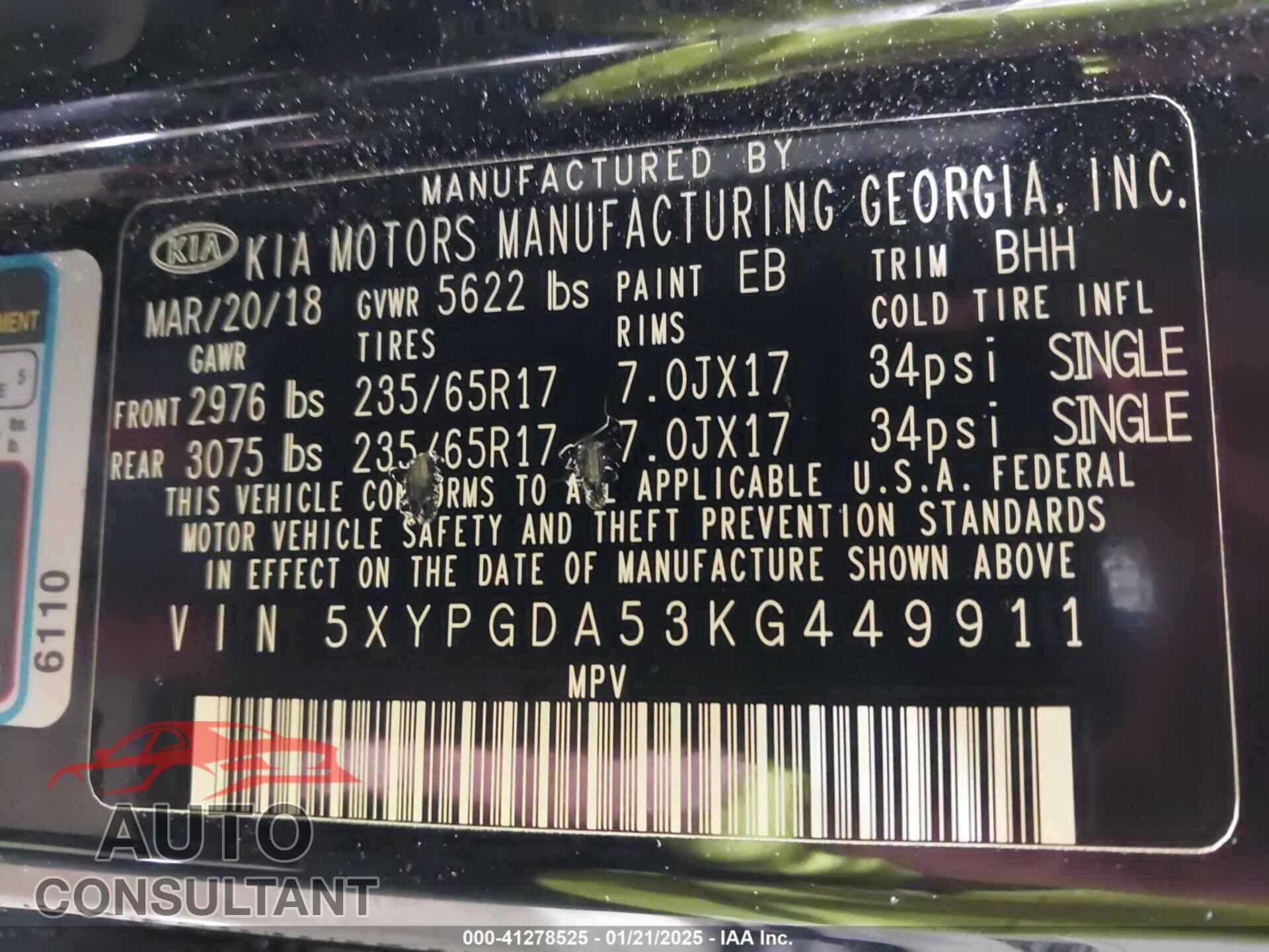 KIA SORENTO 2019 - 5XYPGDA53KG449911