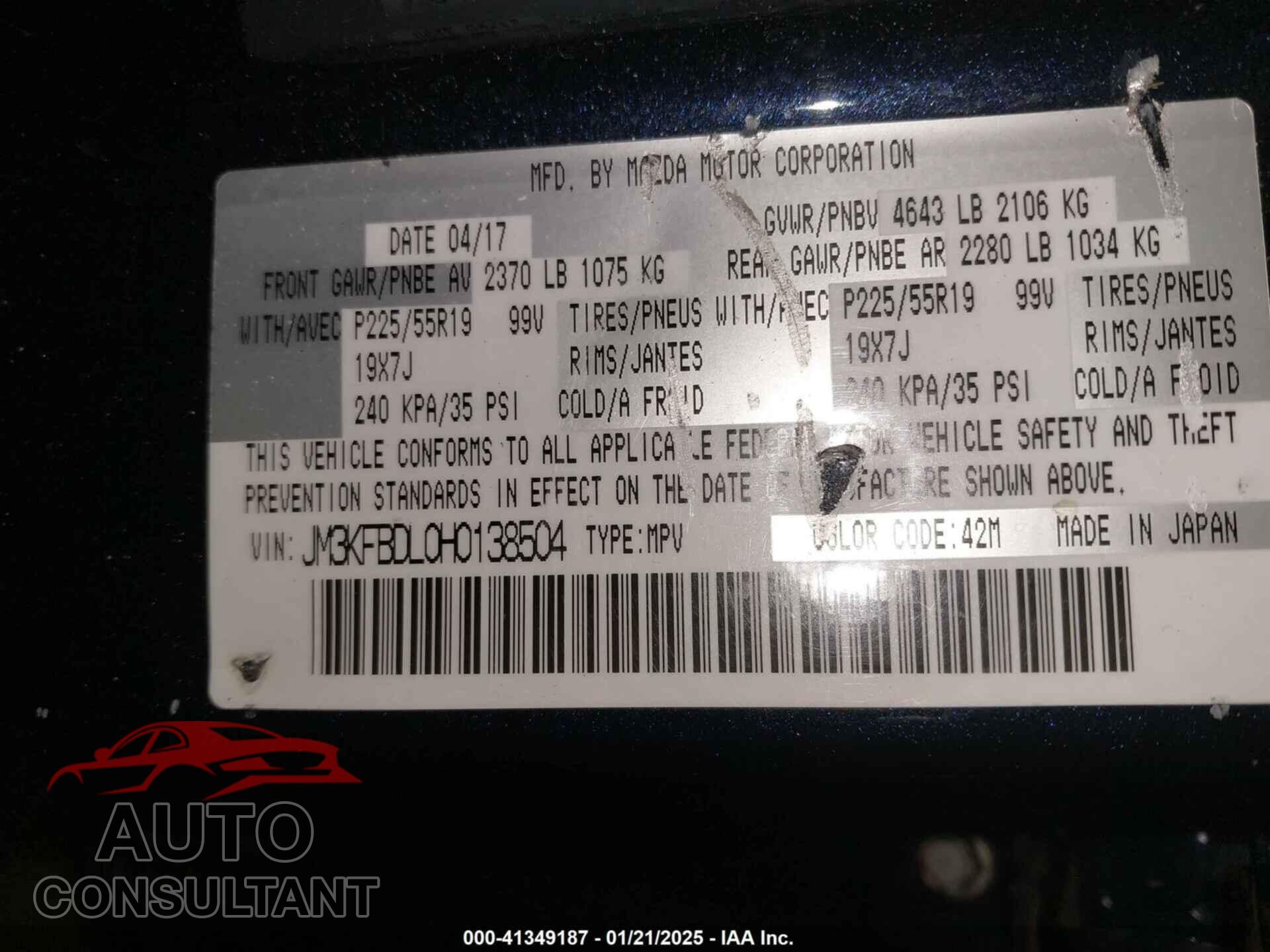 MAZDA CX-5 2017 - JM3KFBDL0H0138504