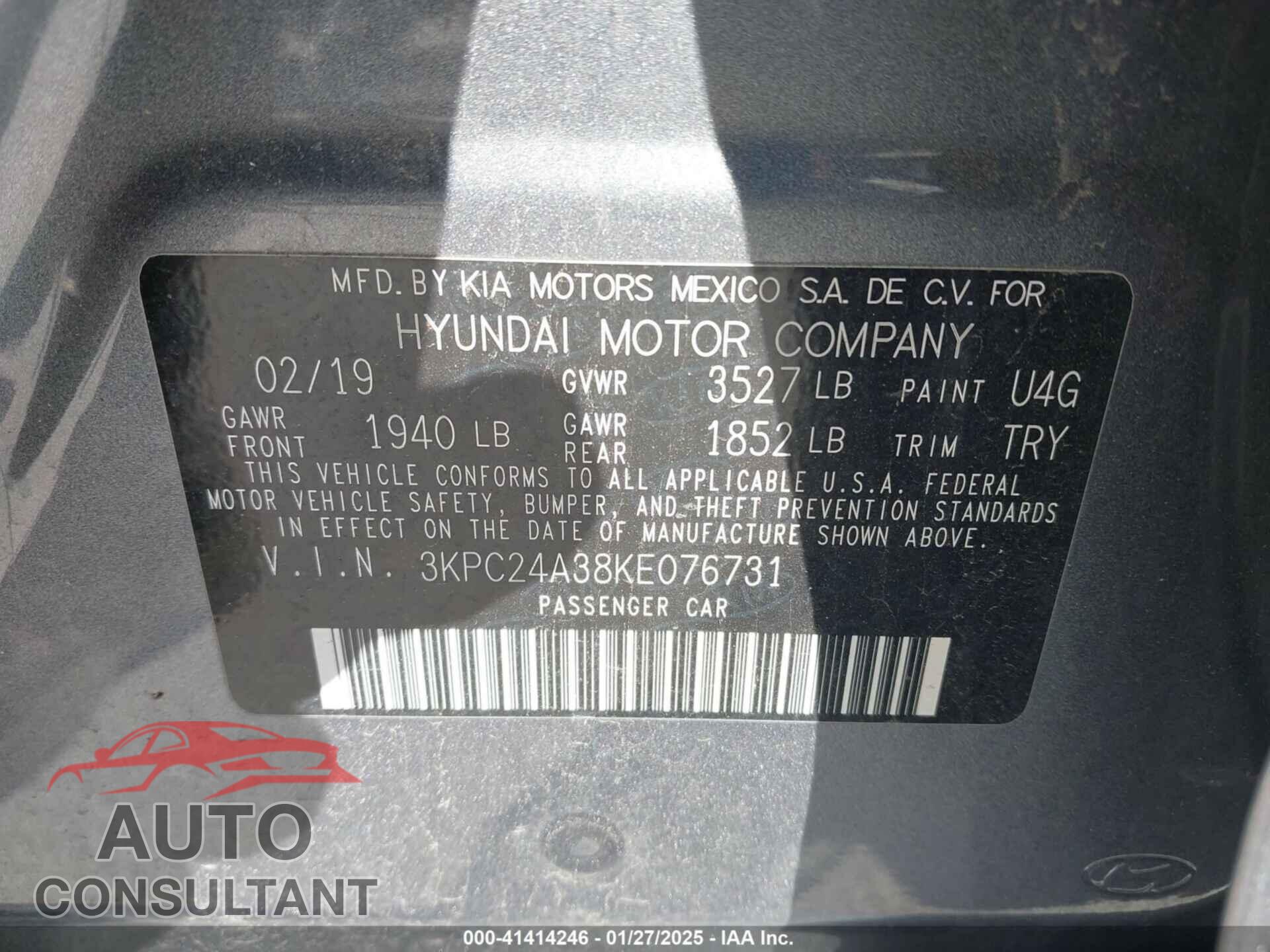 HYUNDAI ACCENT 2019 - 3KPC24A38KE076731