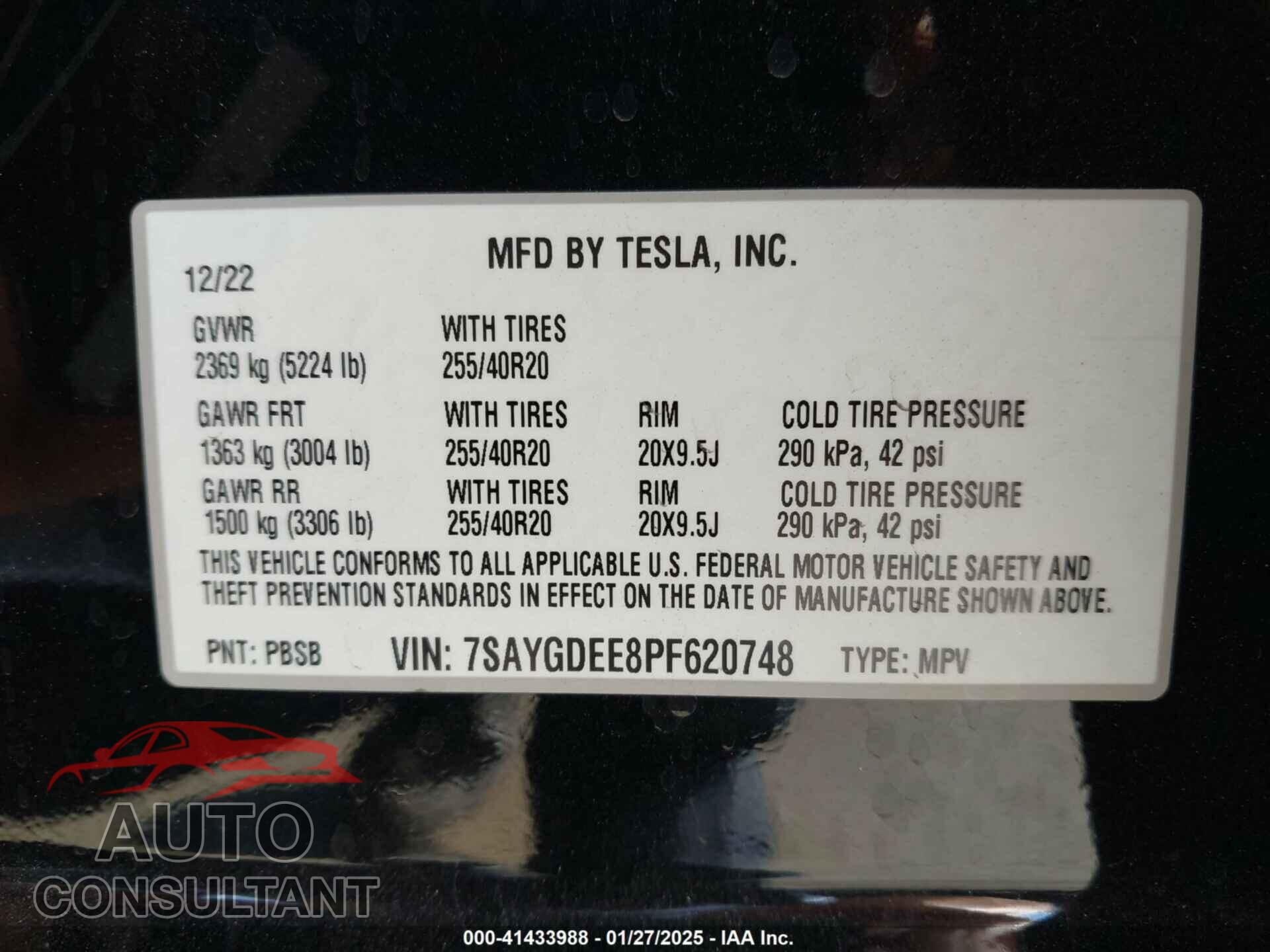 TESLA MODEL Y 2023 - 7SAYGDEE8PF620748