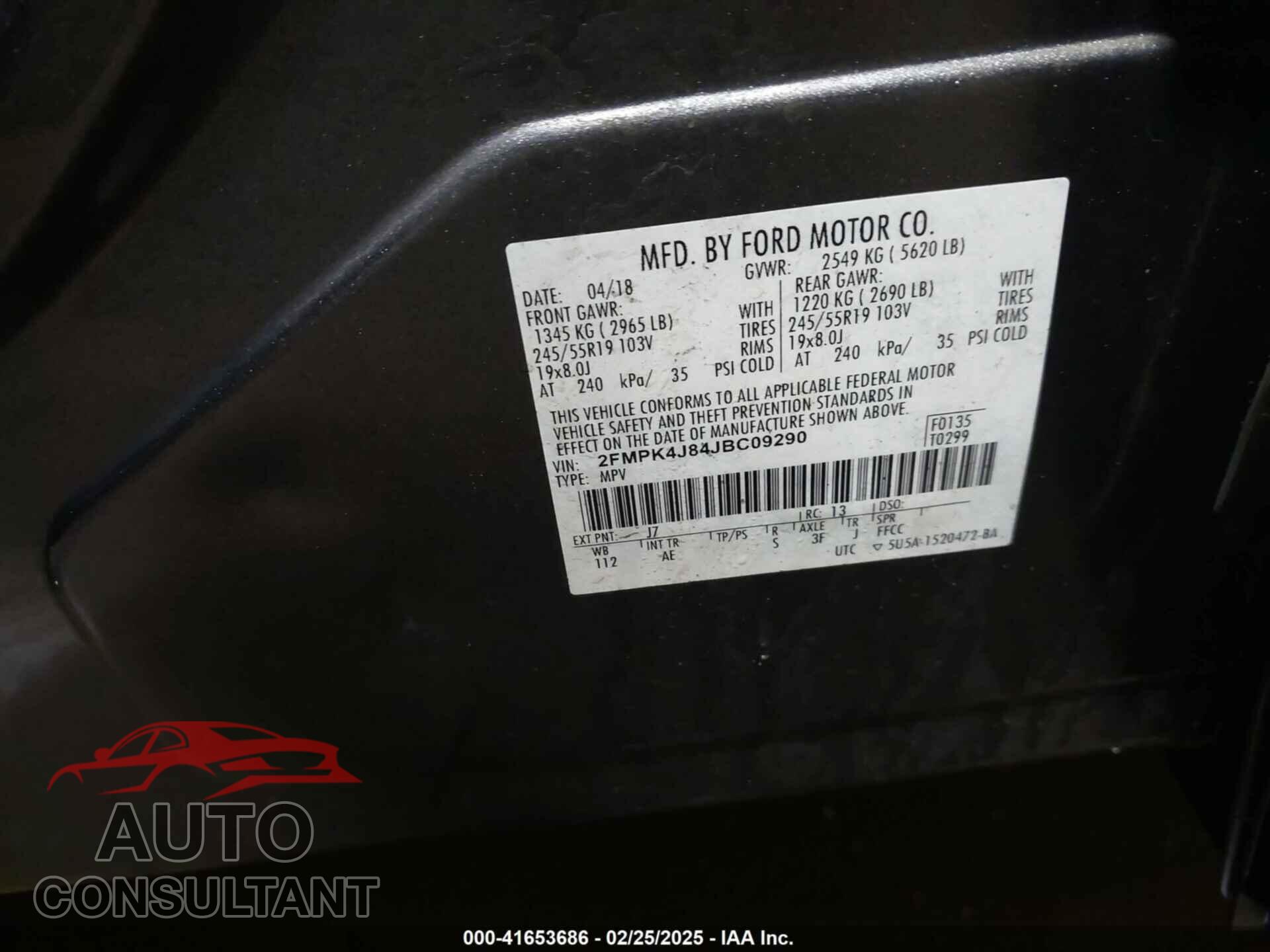 FORD EDGE 2018 - 2FMPK4J84JBC09290