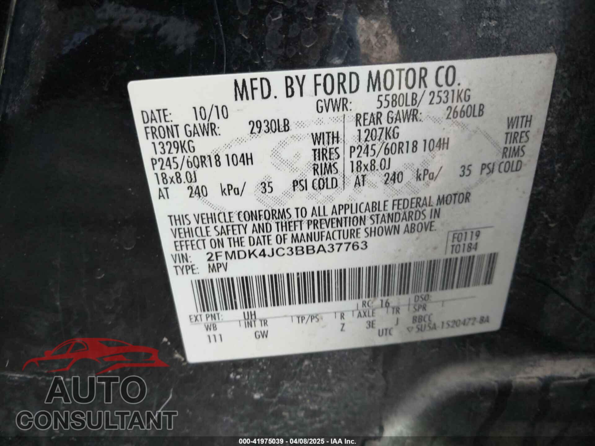FORD EDGE 2011 - 2FMDK4JC3BBA37763