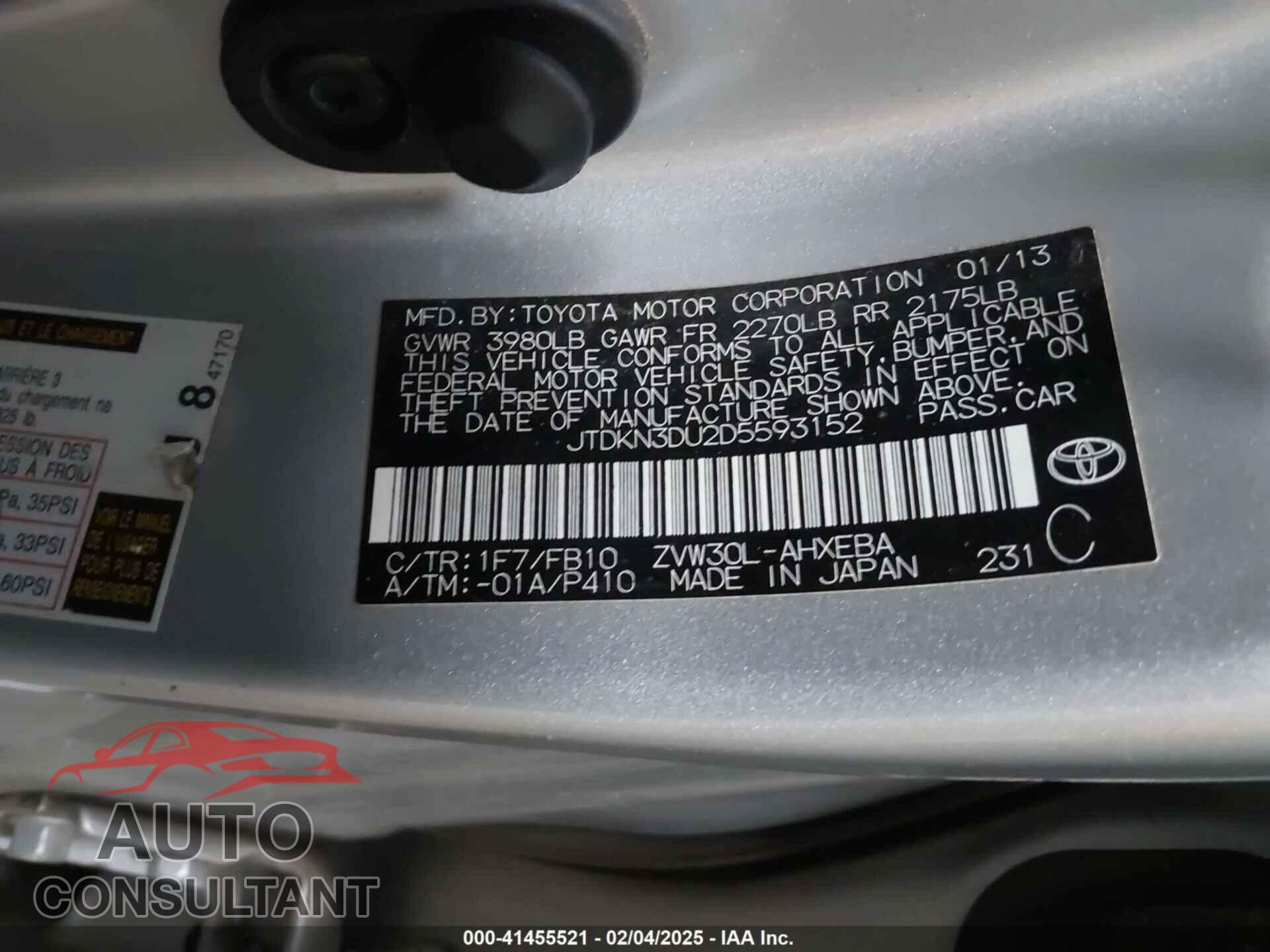 TOYOTA PRIUS 2013 - JTDKN3DU2D5593152