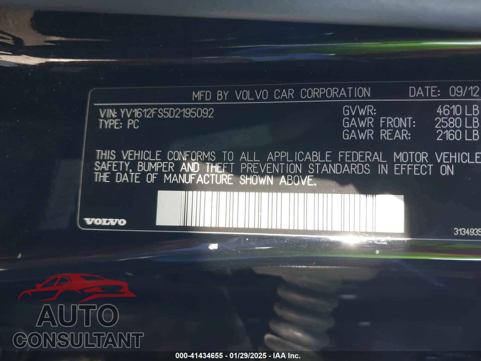 VOLVO S60 2013 - YV1612FS5D2195092