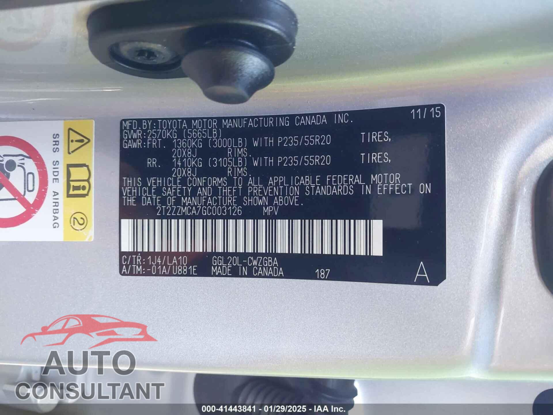LEXUS RX 350 2016 - 2T2ZZMCA7GC003126