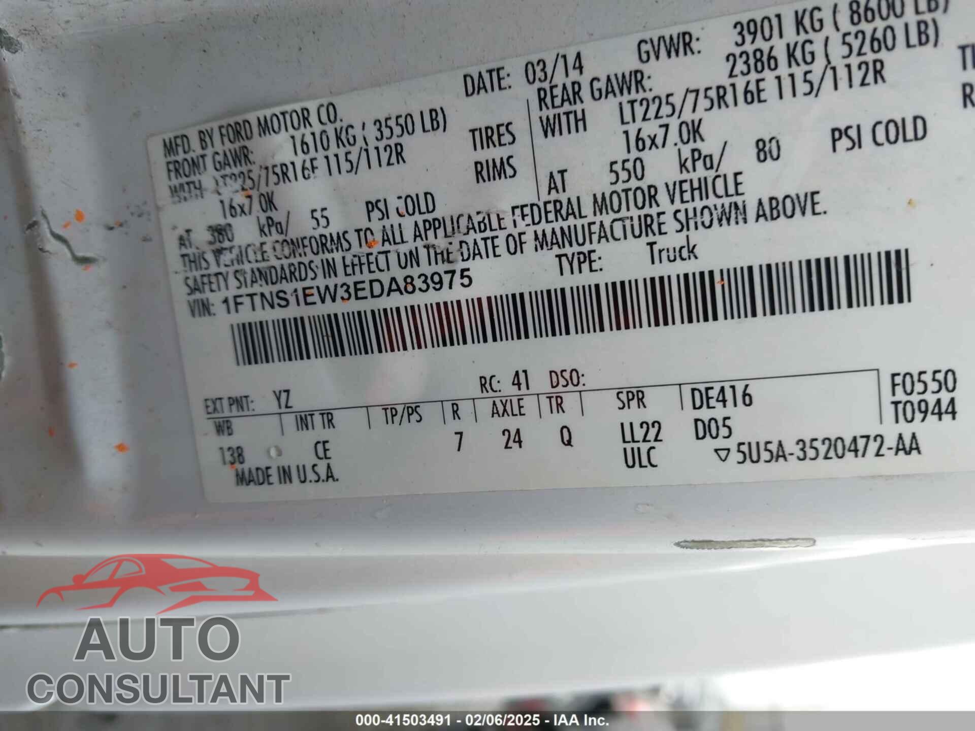 FORD E-150 2014 - 1FTNS1EW3EDA83975
