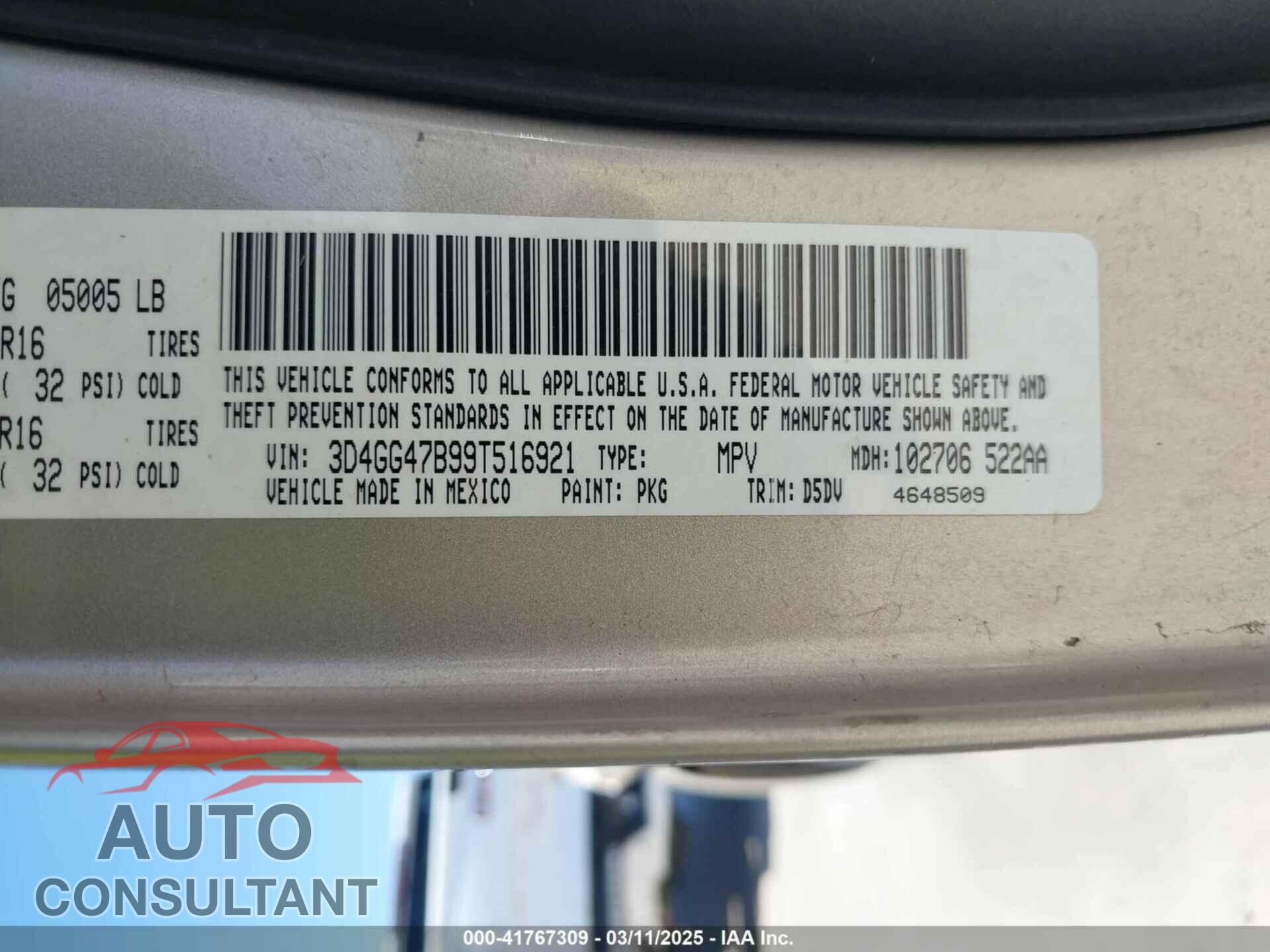 DODGE JOURNEY 2009 - 3D4GG47B99T516921