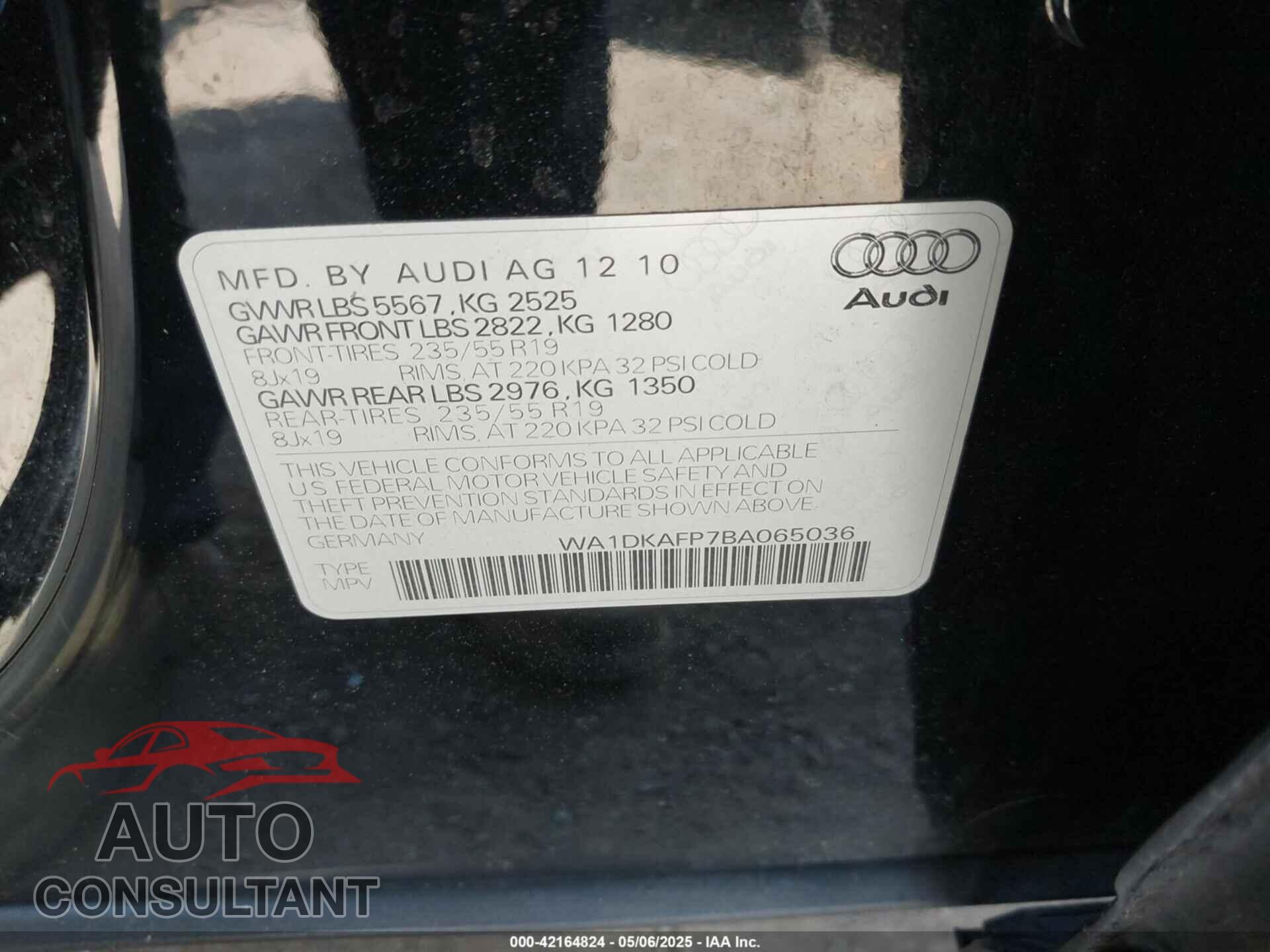 AUDI Q5 2011 - WA1DKAFP7BA065036