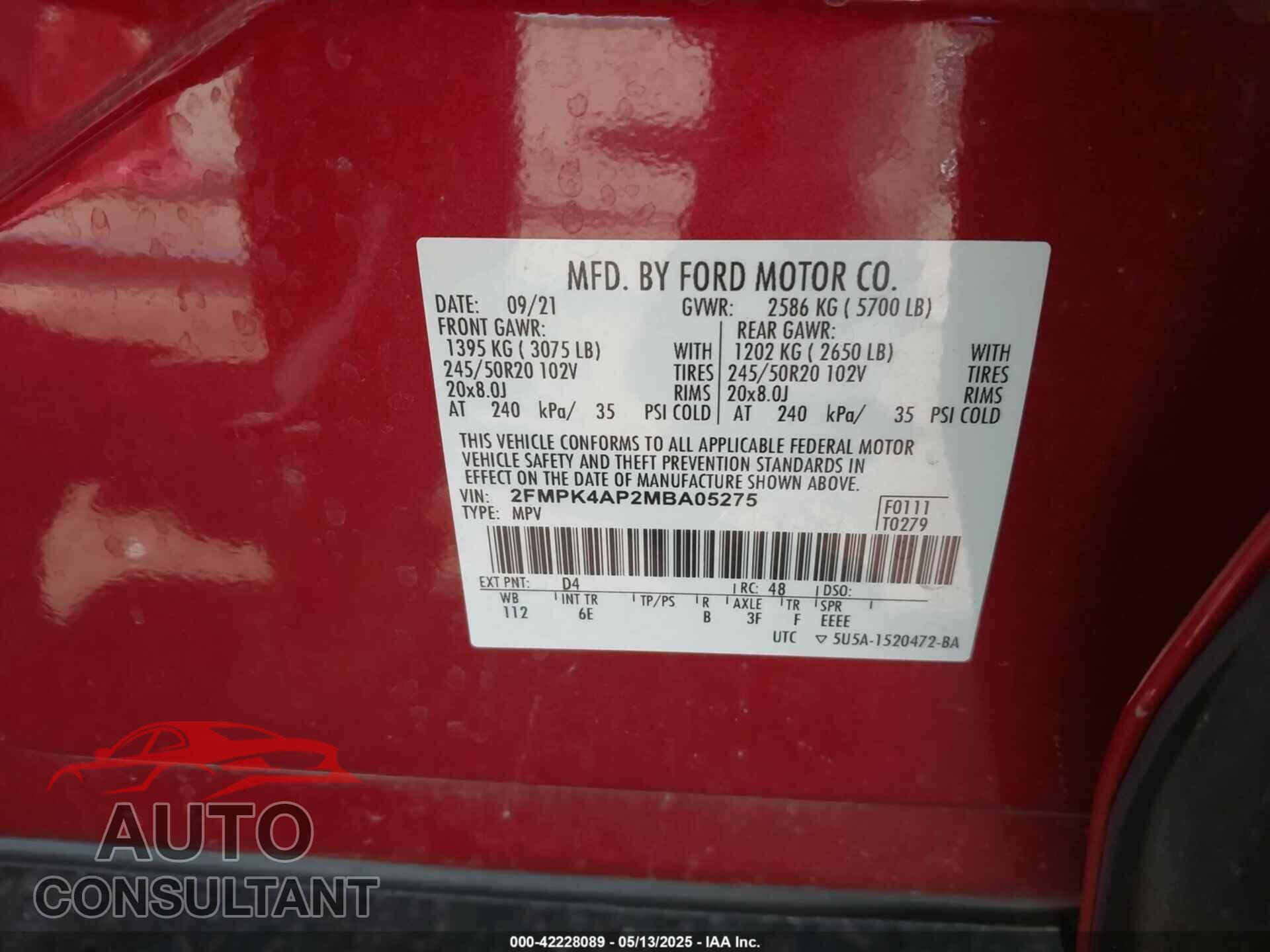 FORD EDGE 2021 - 2FMPK4AP2MBA05275