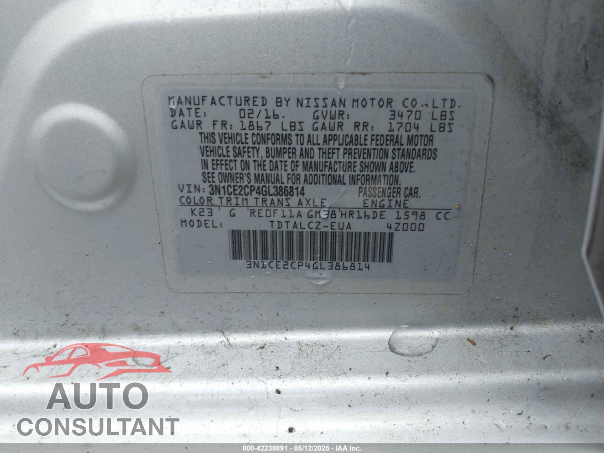 NISSAN VERSA NOTE 2016 - 3N1CE2CP4GL386814