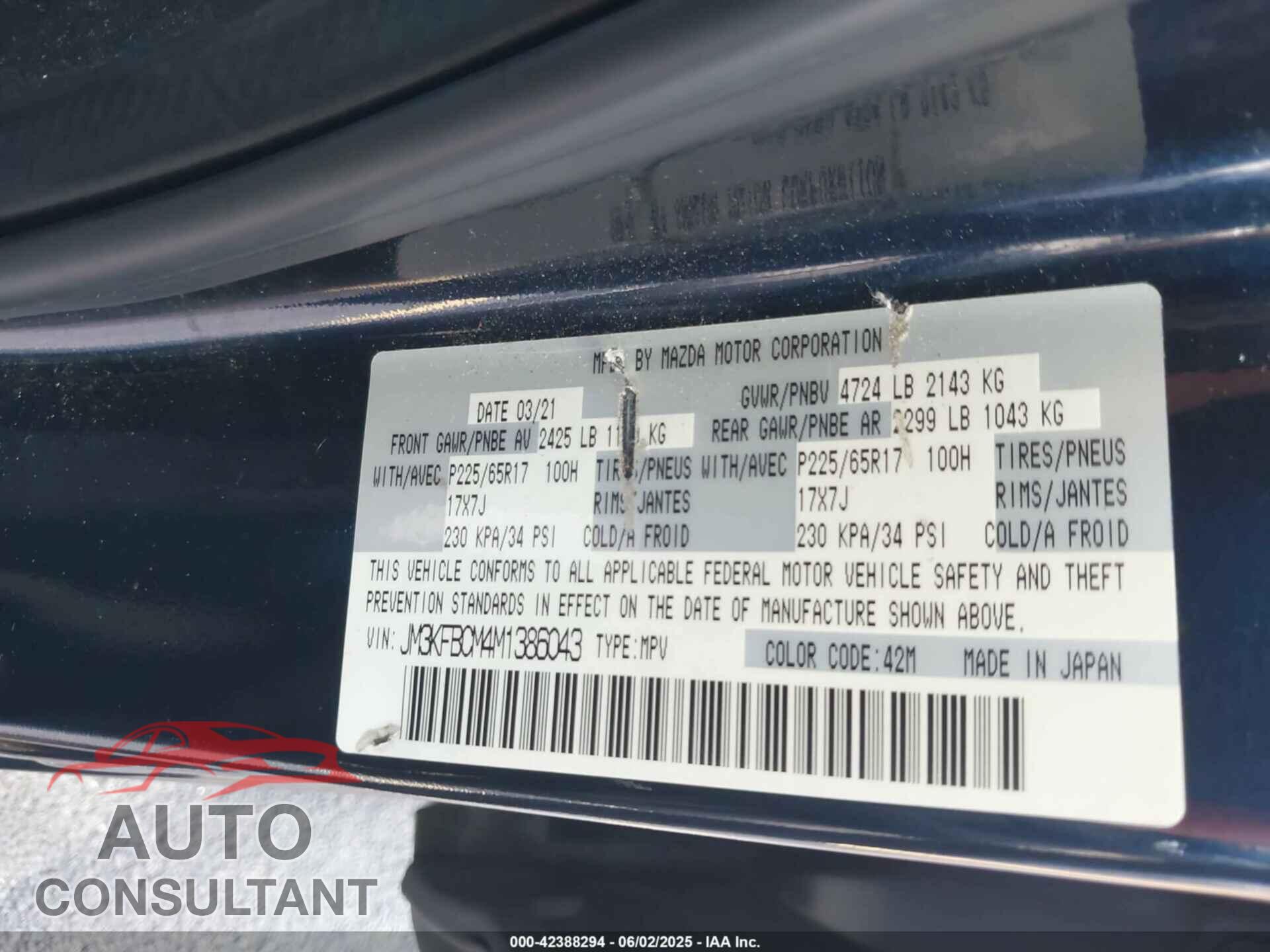 MAZDA CX-5 2021 - JM3KFBCM4M1386043