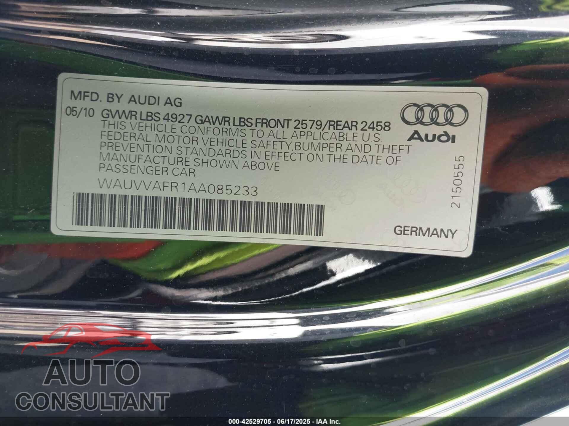 AUDI S5 2010 - WAUVVAFR1AA085233