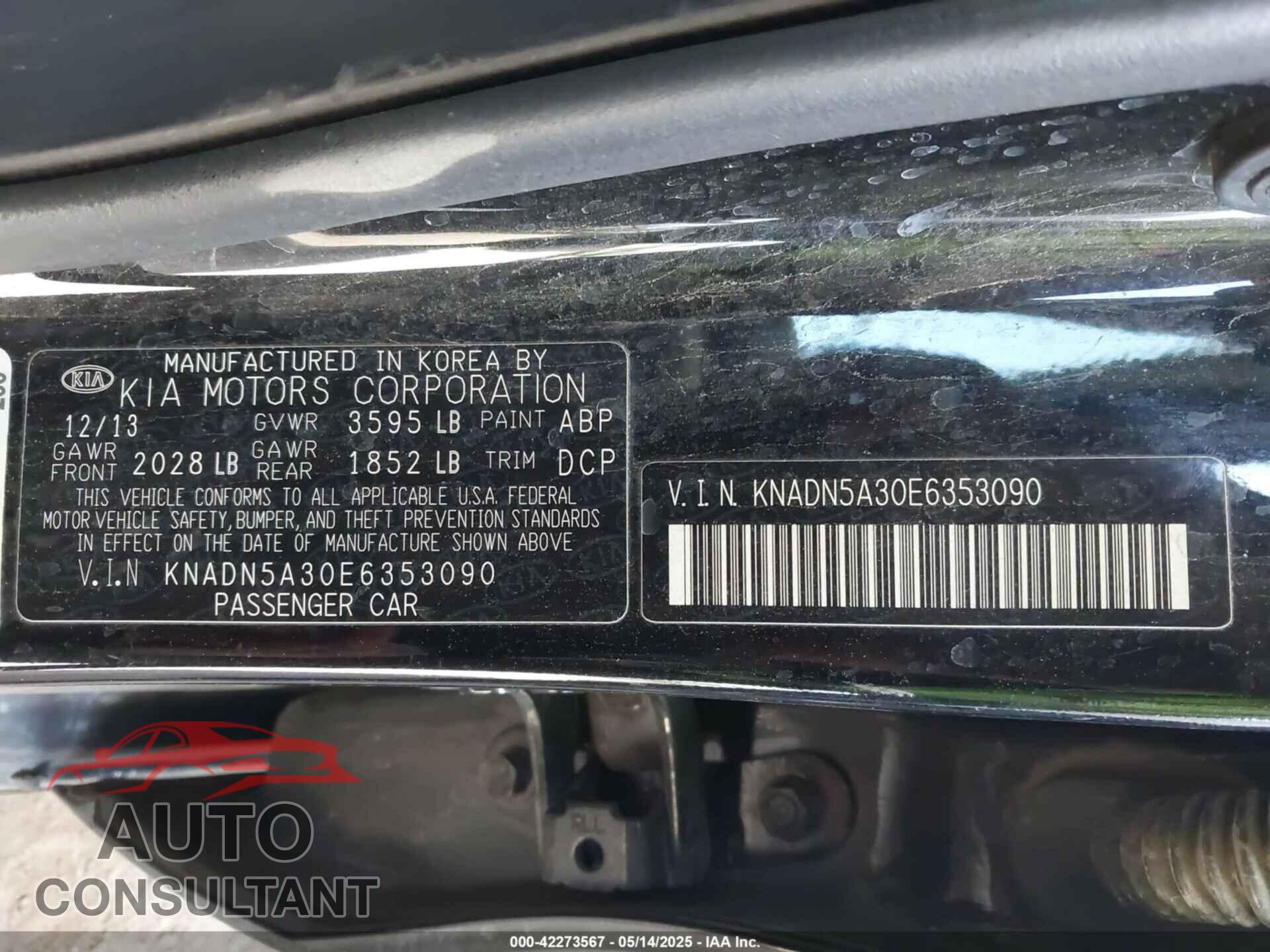 KIA RIO 2014 - KNADN5A30E6353090