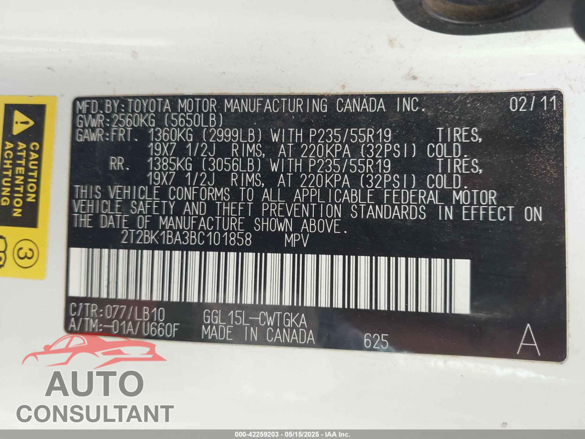 LEXUS RX 350 2011 - 2T2BK1BA3BC101858