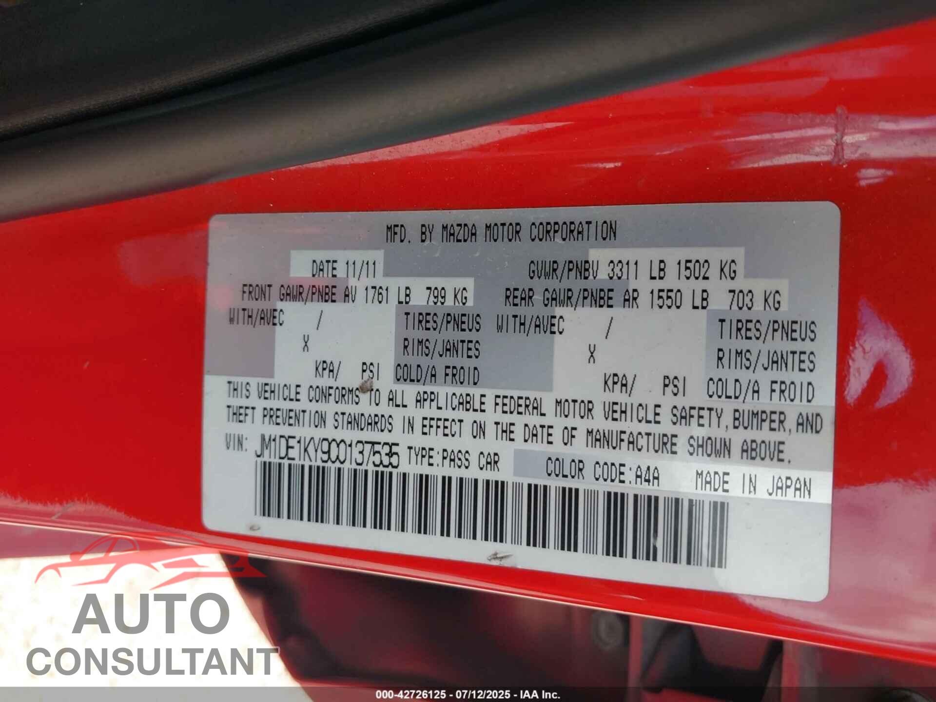 MAZDA MAZDA2 2012 - JM1DE1KY9C0137535