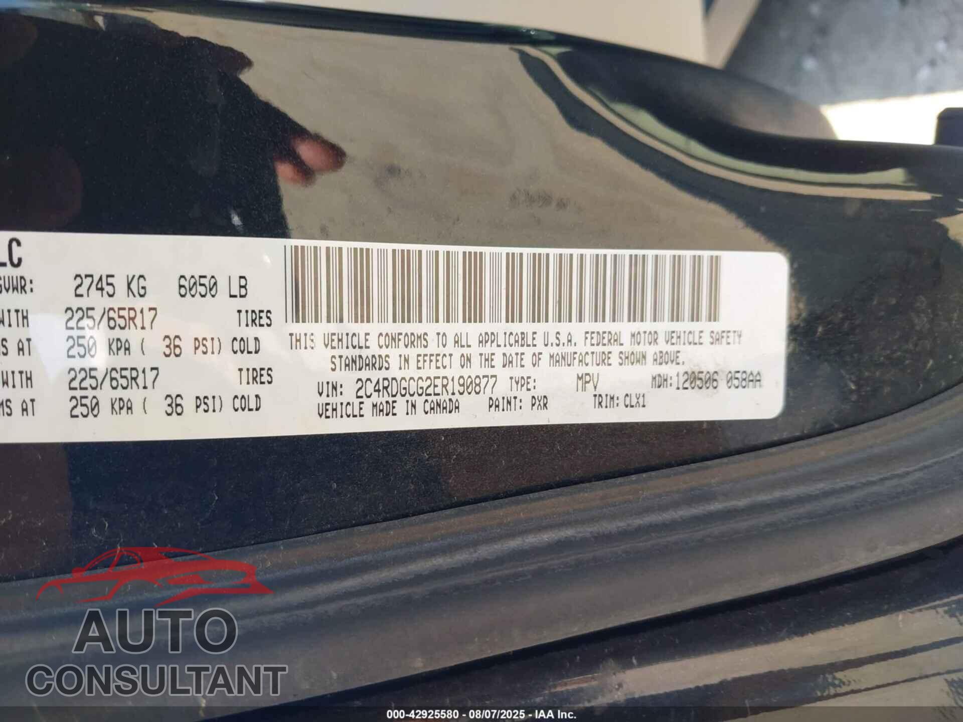 DODGE GRAND CARAVAN 2014 - 2C4RDGCG2ER190877