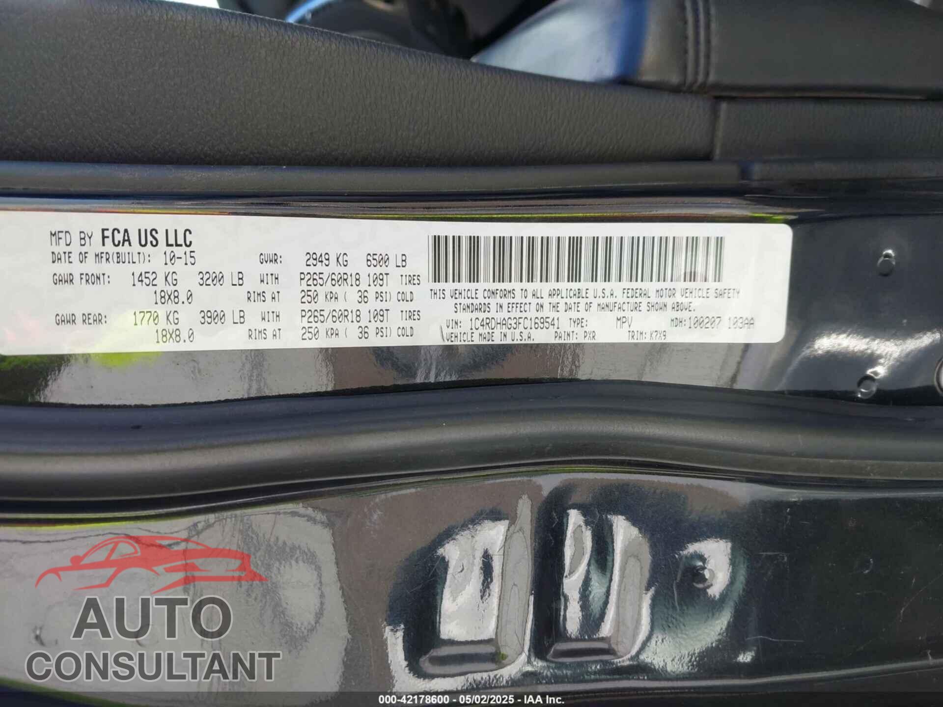 DODGE DURANGO 2015 - 1C4RDHAG3FC169541