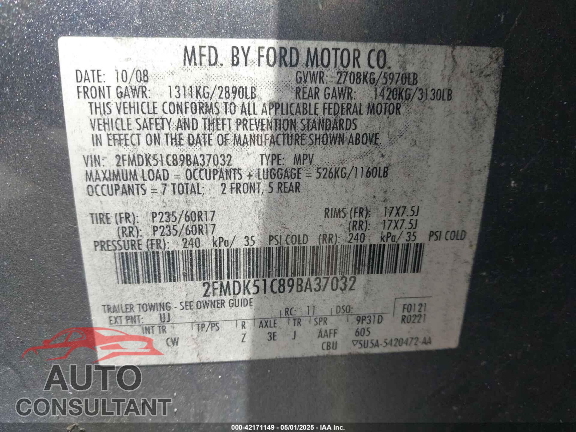 FORD FLEX 2009 - 2FMDK51C89BA37032