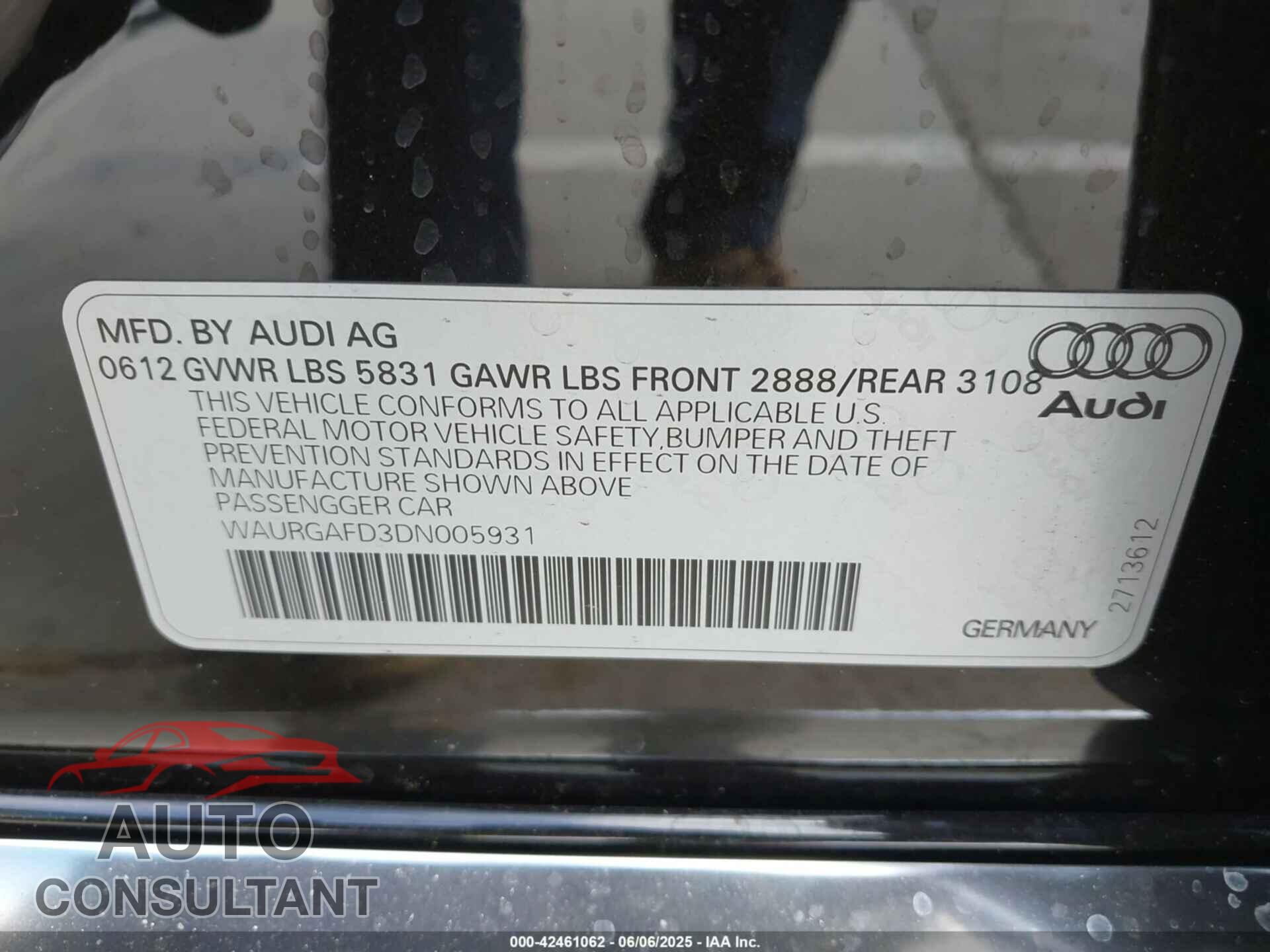 AUDI A8 L 2013 - WAURGAFD3DN005931