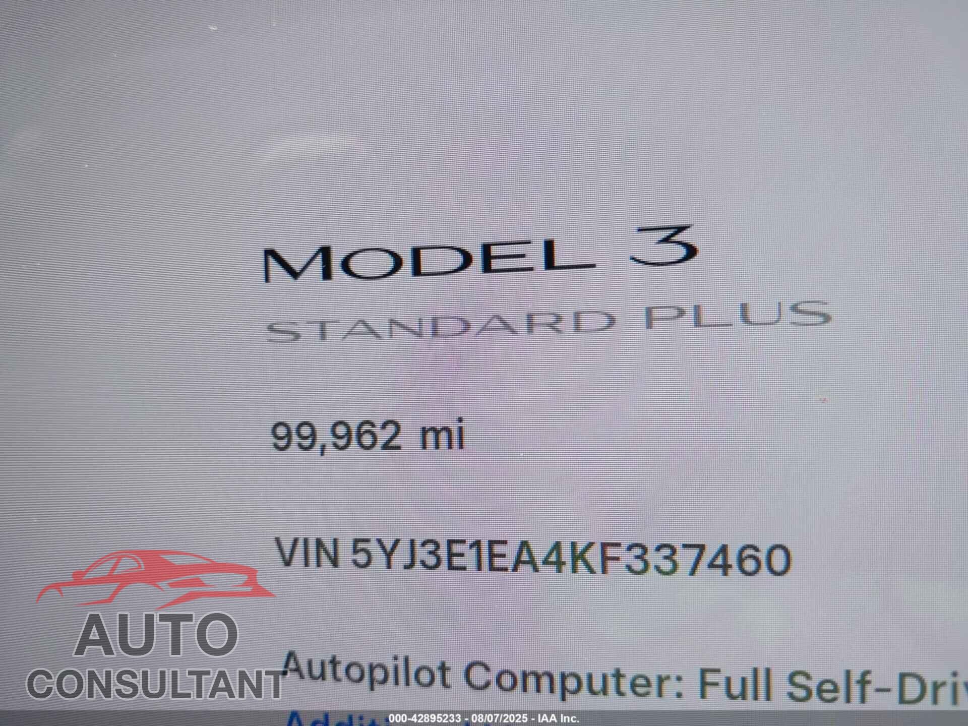 TESLA MODEL 3 2019 - 5YJ3E1EA4KF337460