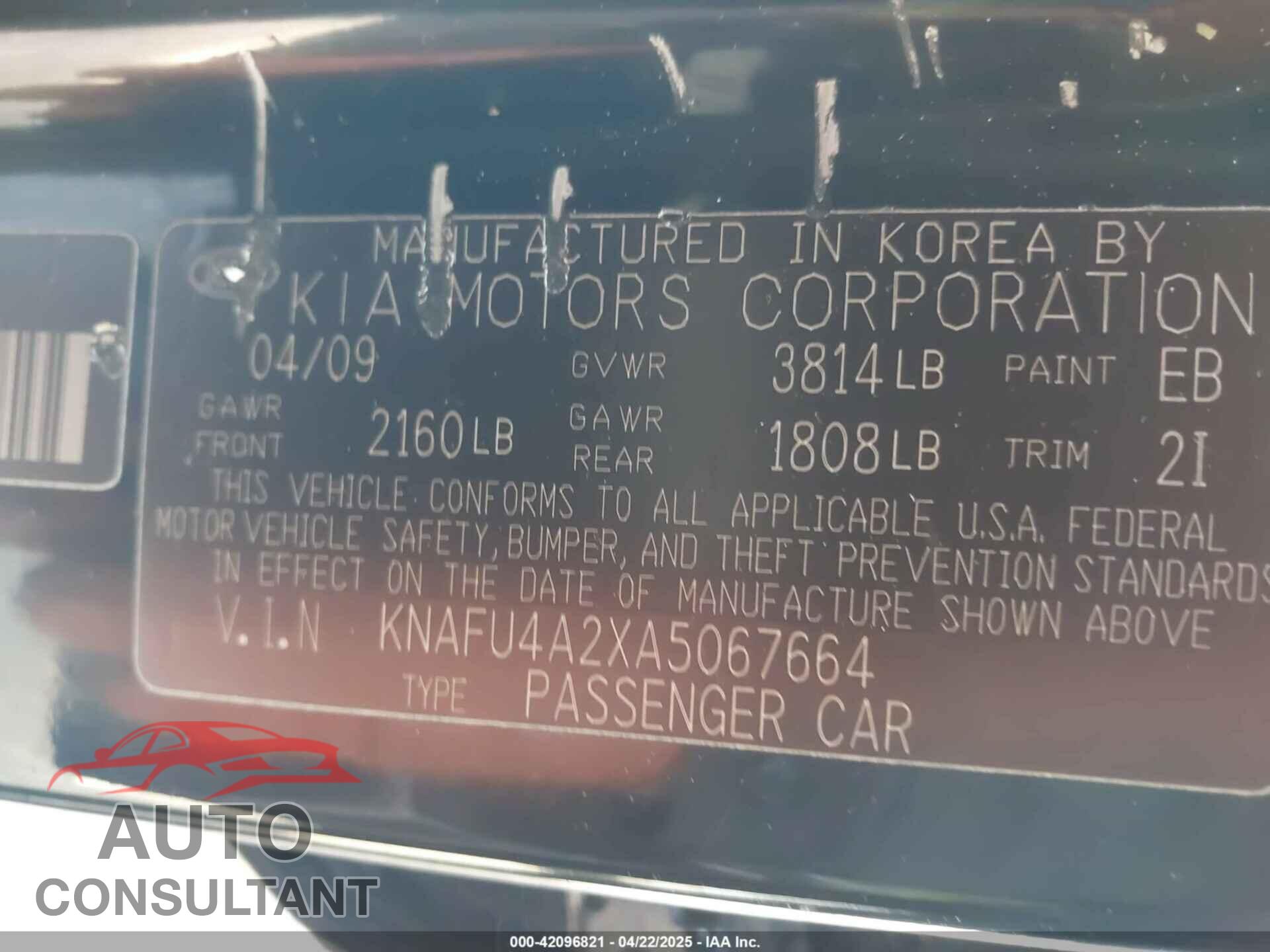 KIA FORTE 2010 - KNAFU4A2XA5067664