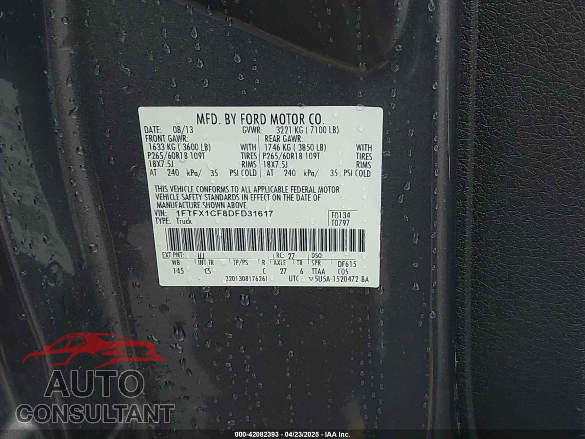 FORD F-150 2013 - 1FTFX1CF8DFD31617