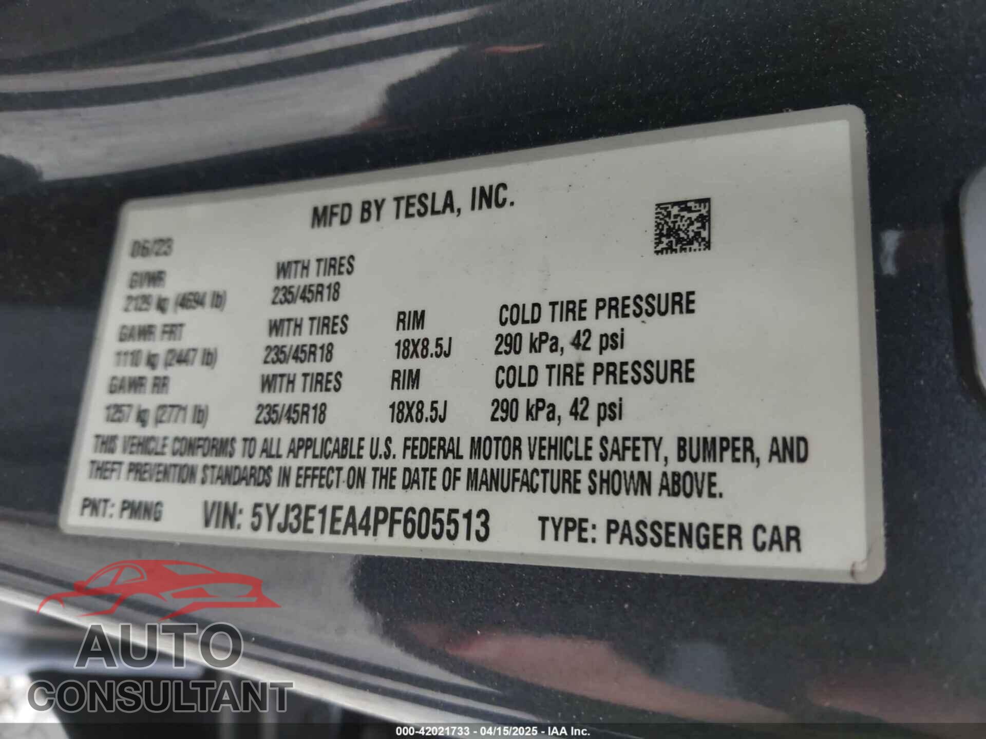 TESLA MODEL 3 2023 - 5YJ3E1EA4PF605513