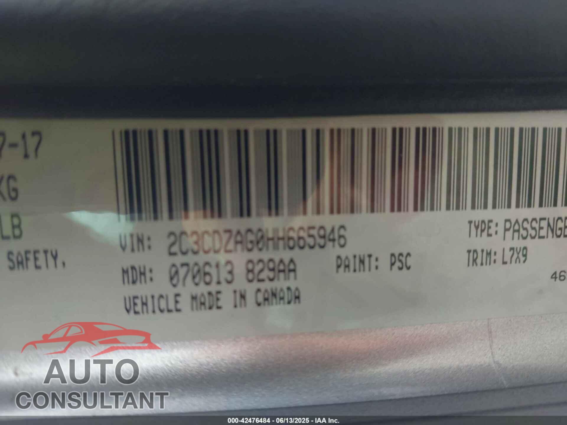 DODGE CHALLENGER 2017 - 2C3CDZAG0HH665946