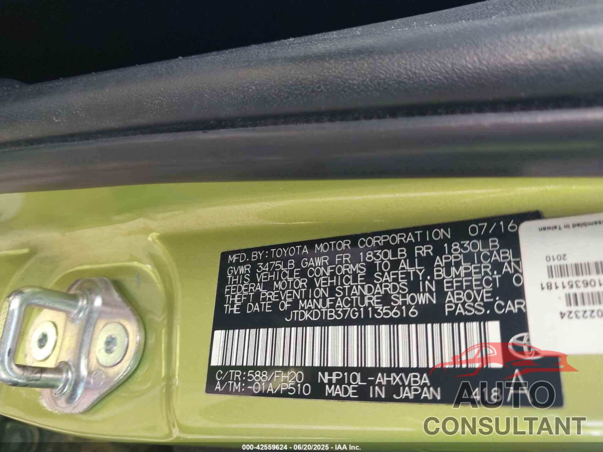 TOYOTA PRIUS C 2016 - JTDKDTB37G1135616