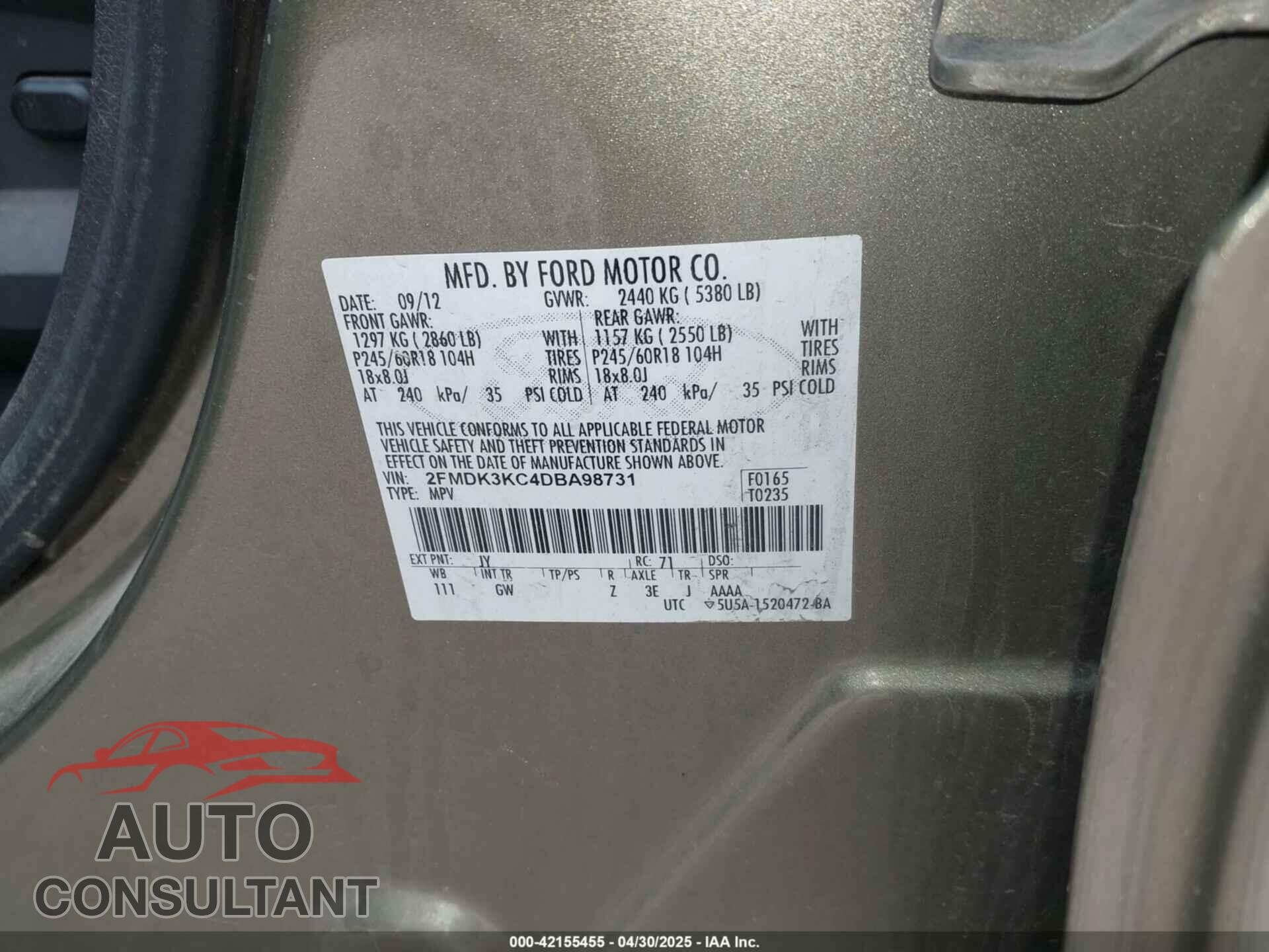 FORD EDGE 2013 - 2FMDK3KC4DBA98731
