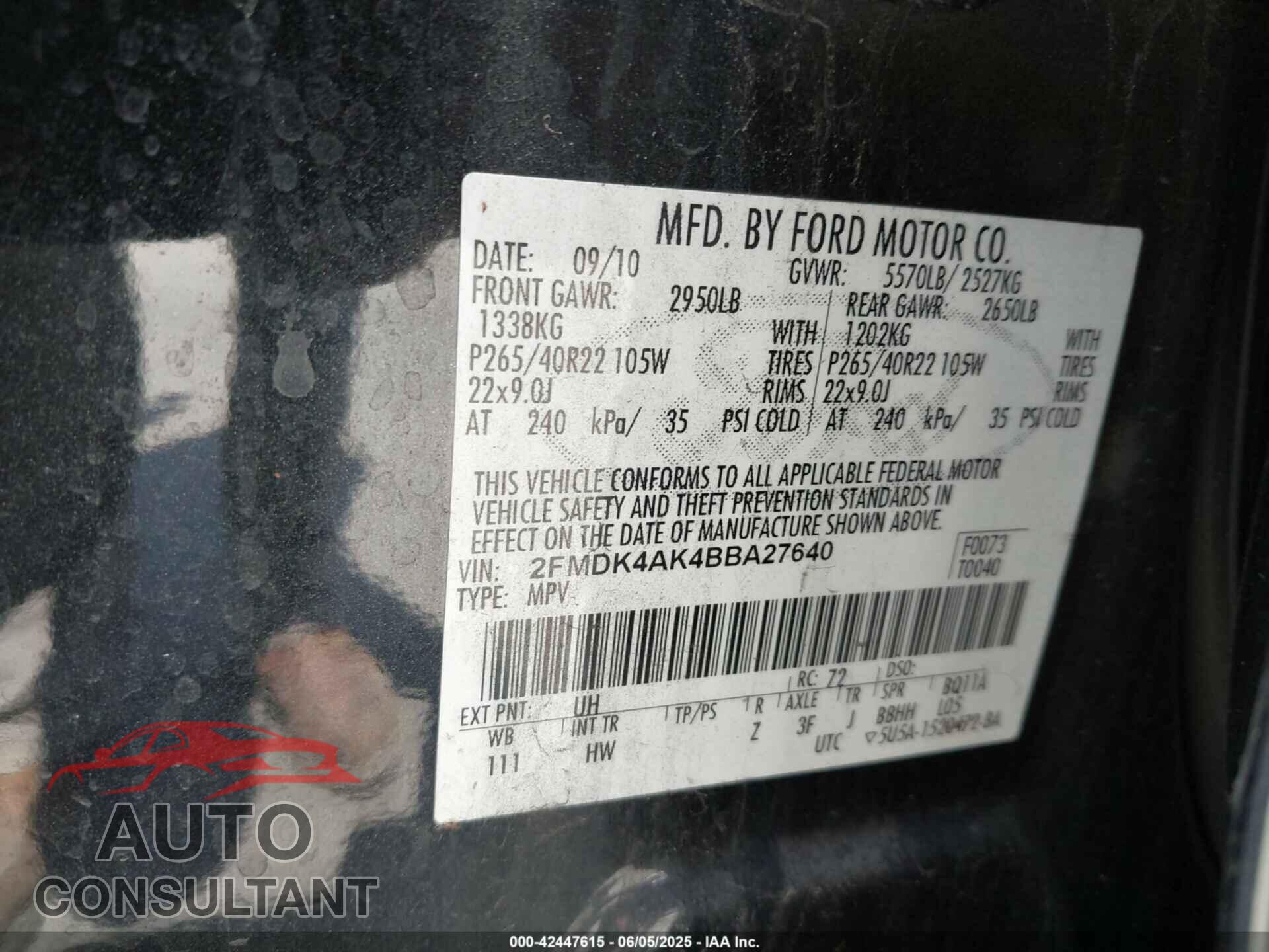 FORD EDGE 2011 - 2FMDK4AK4BBA27640