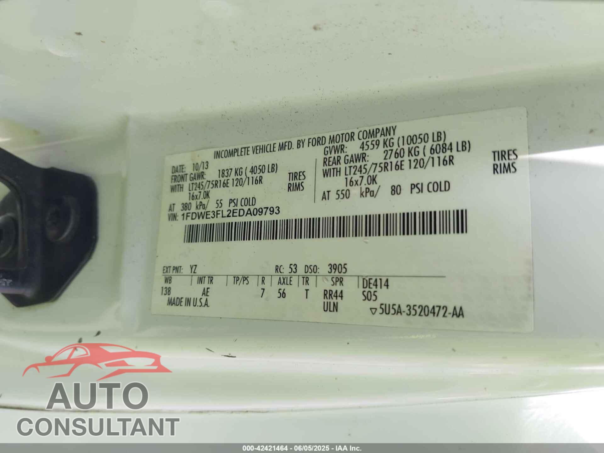 FORD E-350 CUTAWAY 2014 - 1FDWE3FL2EDA09793
