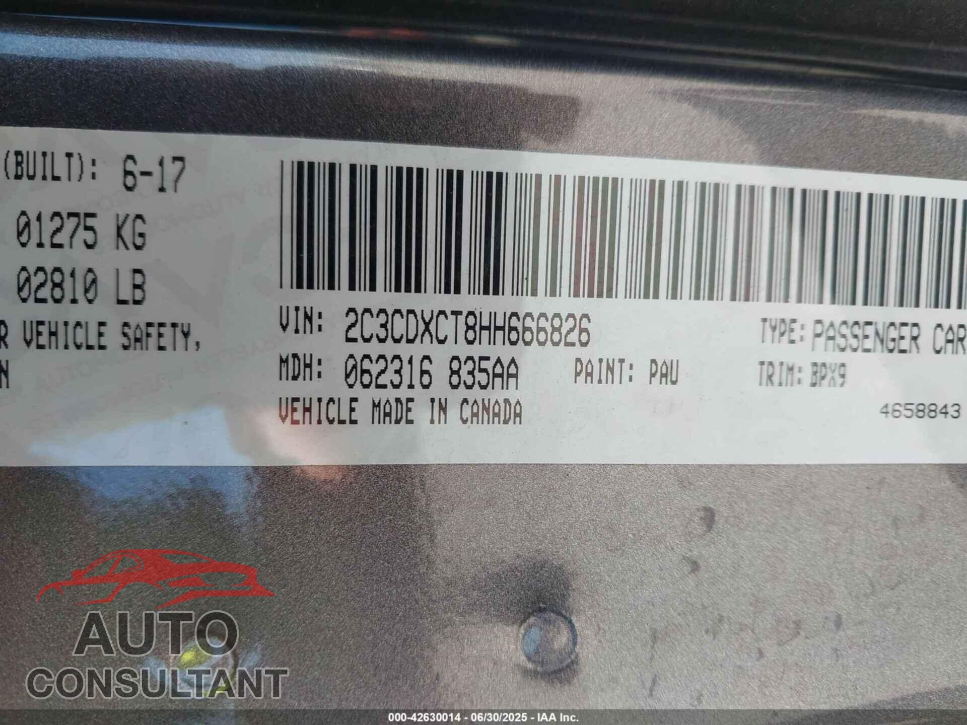 DODGE CHARGER 2017 - 2C3CDXCT8HH666826