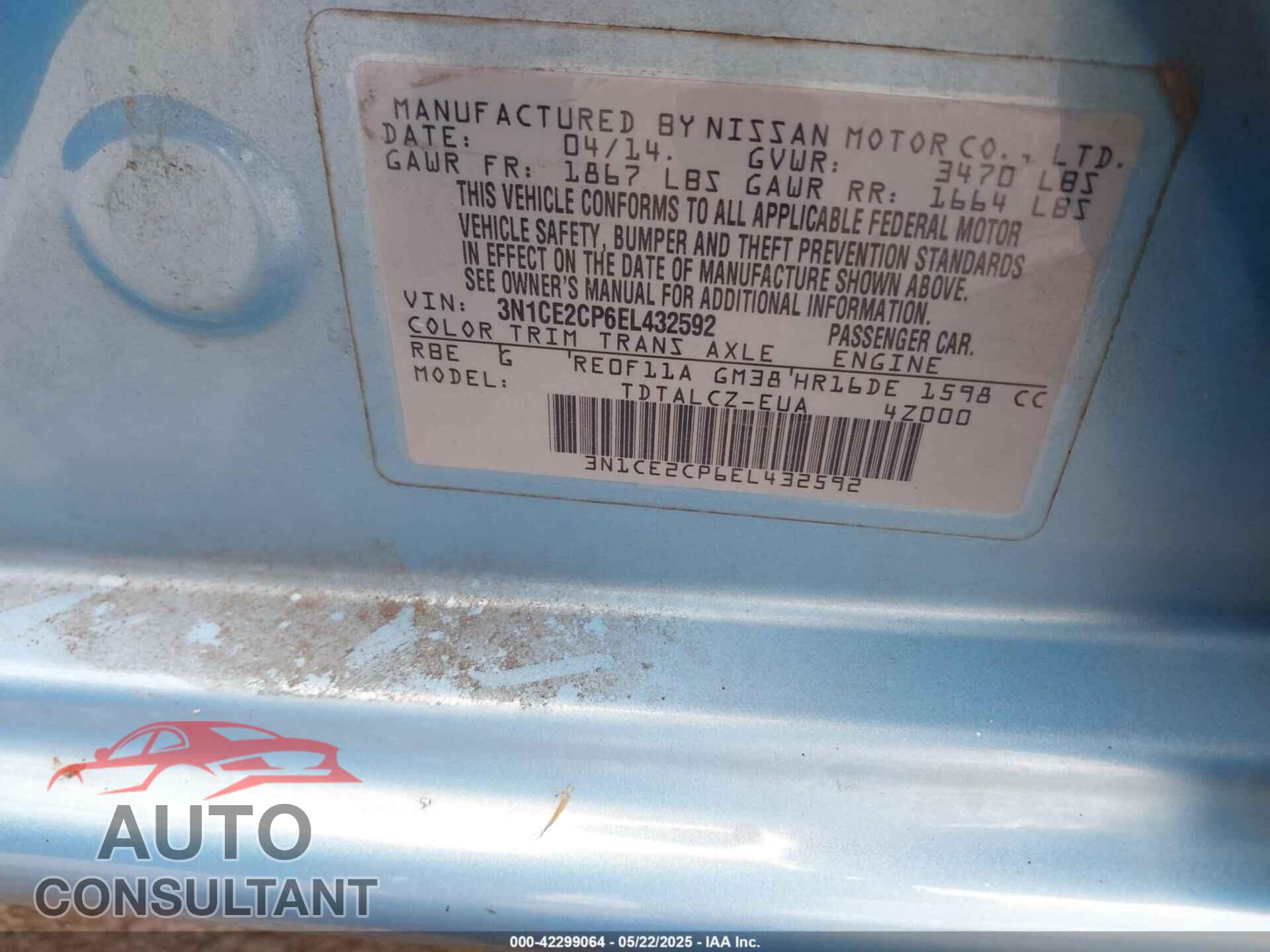 NISSAN VERSA NOTE 2014 - 3N1CE2CP6EL432592