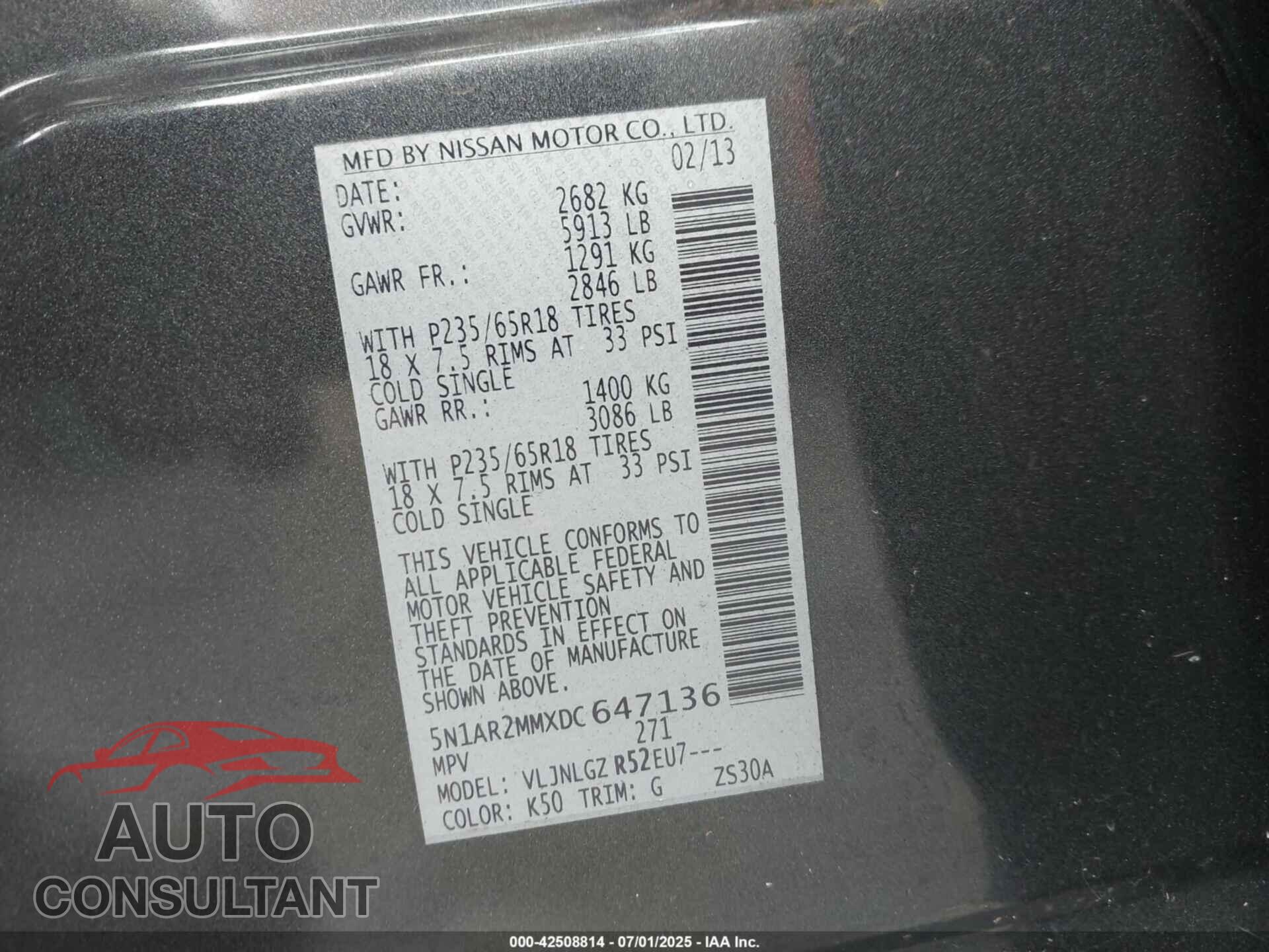 NISSAN PATHFINDER 2013 - 5N1AR2MMXDC647136