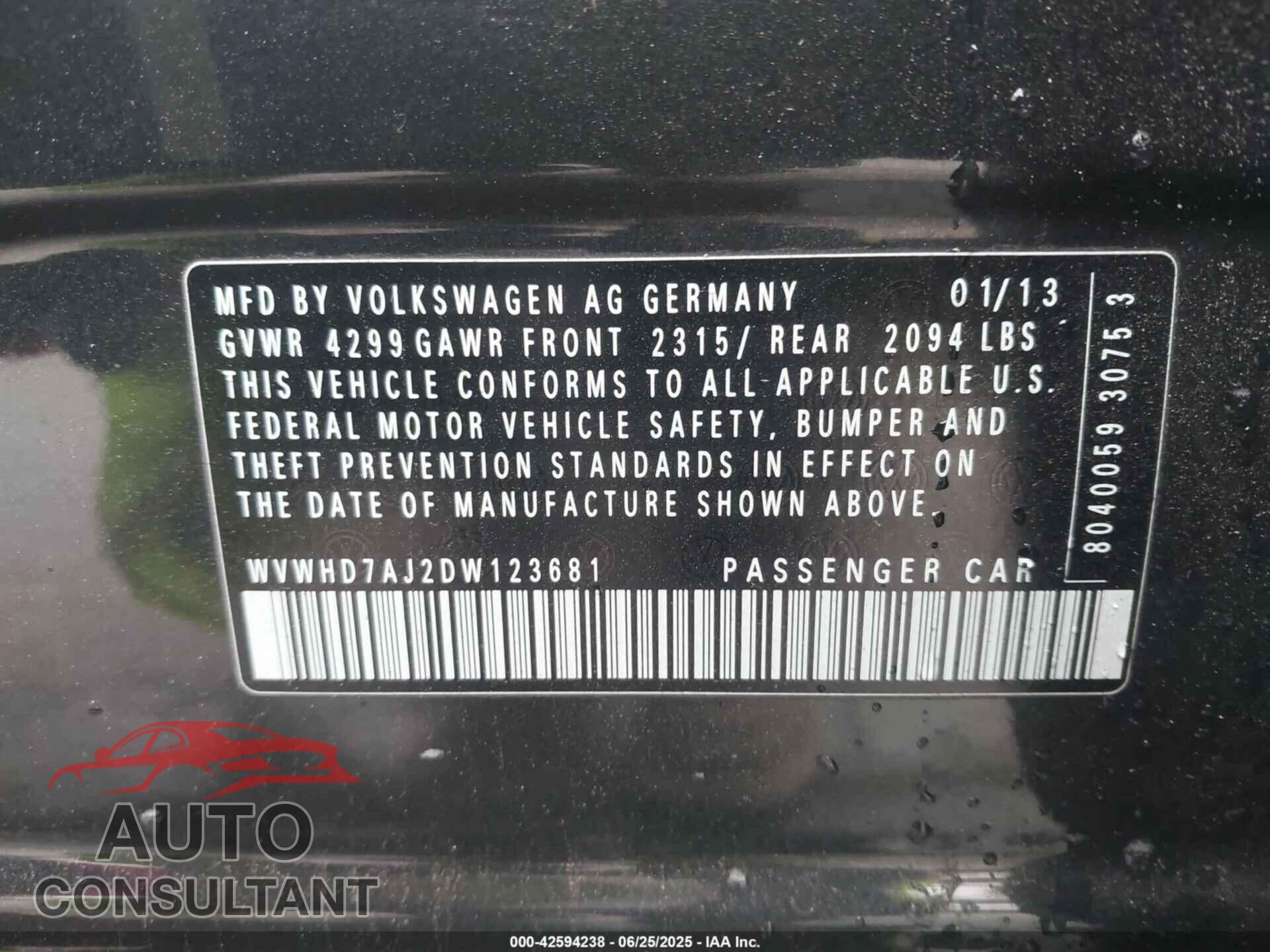 VOLKSWAGEN GTI 2013 - WVWHD7AJ2DW123681