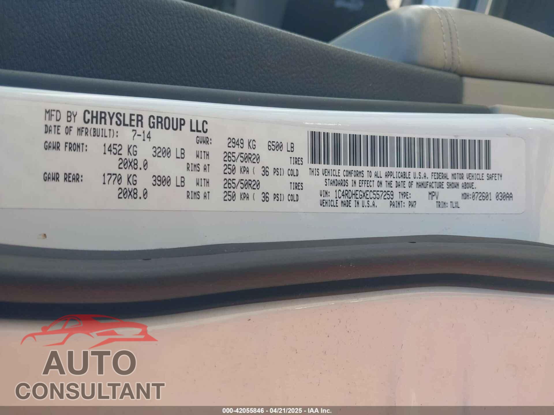DODGE DURANGO 2014 - 1C4RDHEGXEC557259