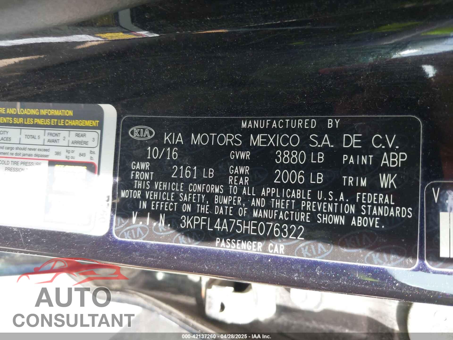 KIA FORTE 2017 - 3KPFL4A75HE076322