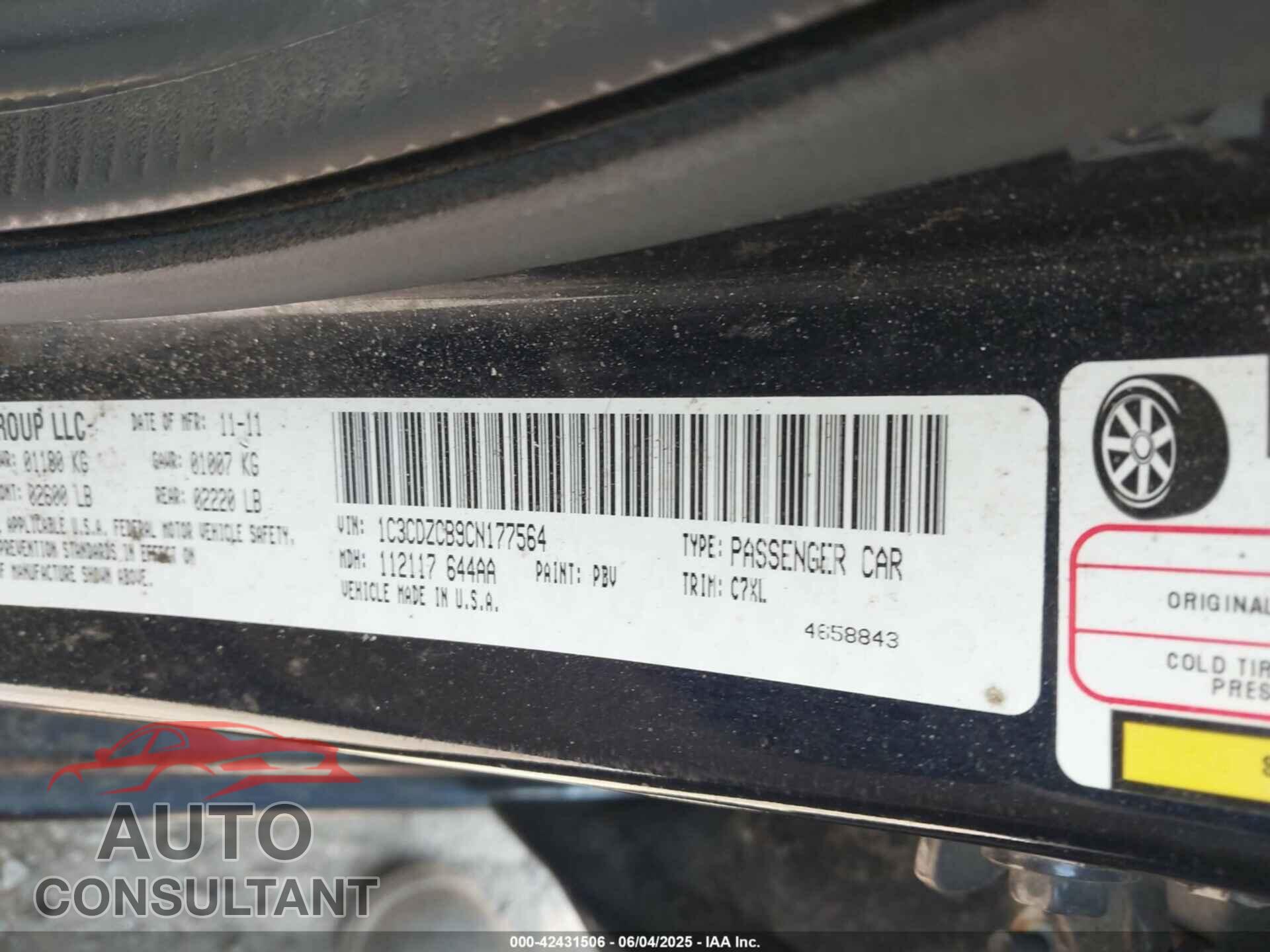 DODGE AVENGER 2012 - 1C3CDZCB9CN177564