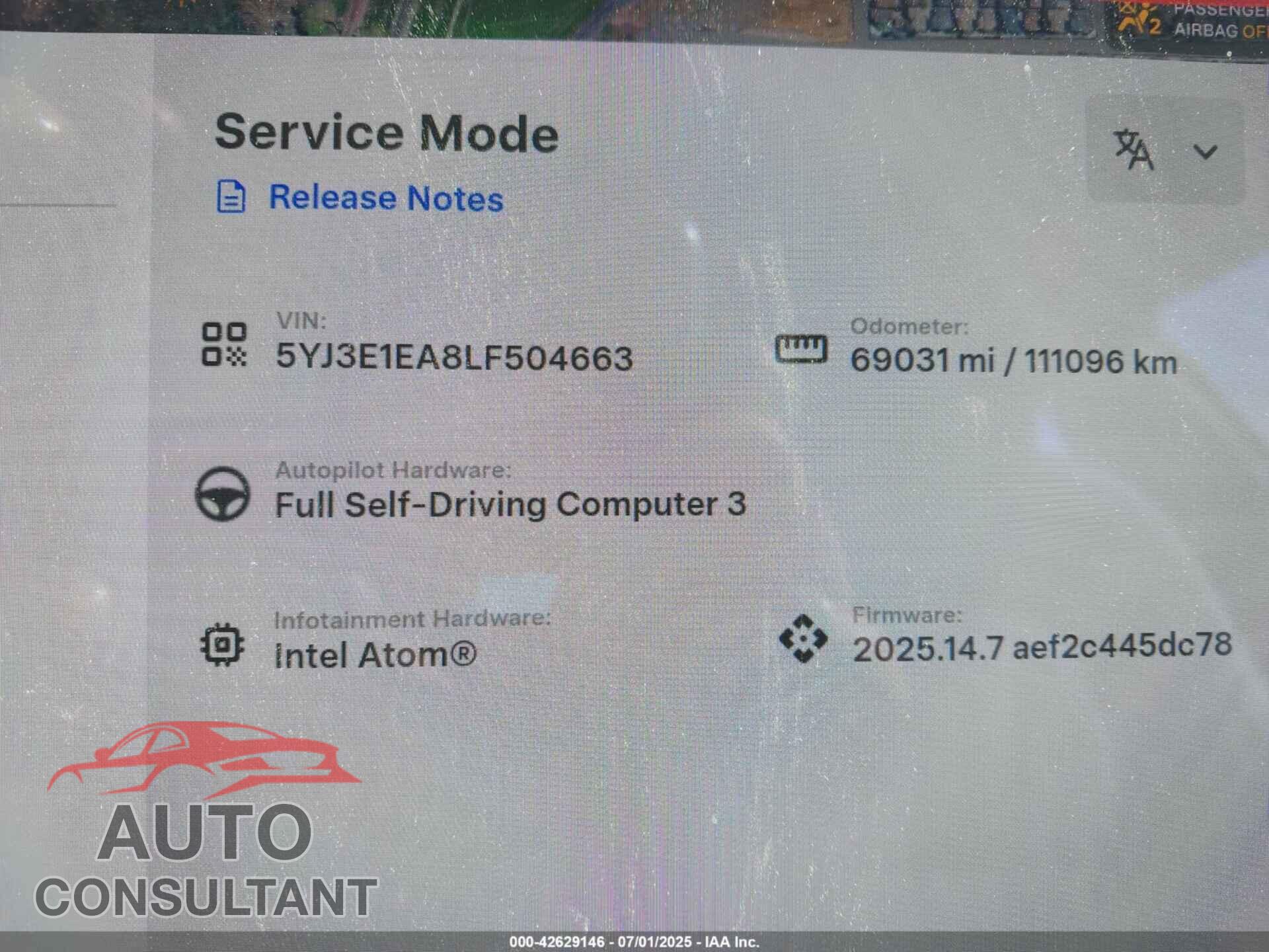 TESLA MODEL 3 2020 - 5YJ3E1EA8LF504663
