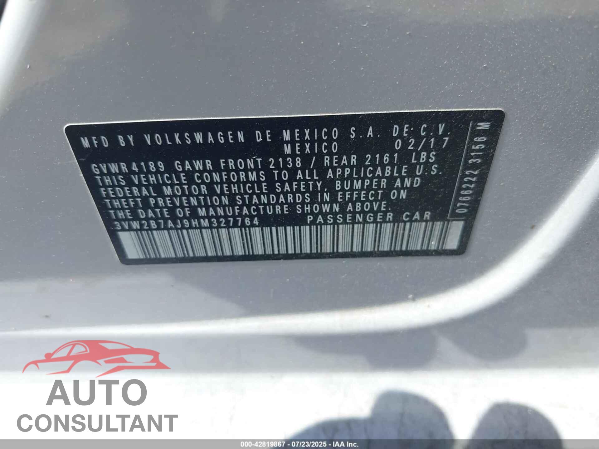 VOLKSWAGEN JETTA 2017 - 3VW2B7AJ9HM327764