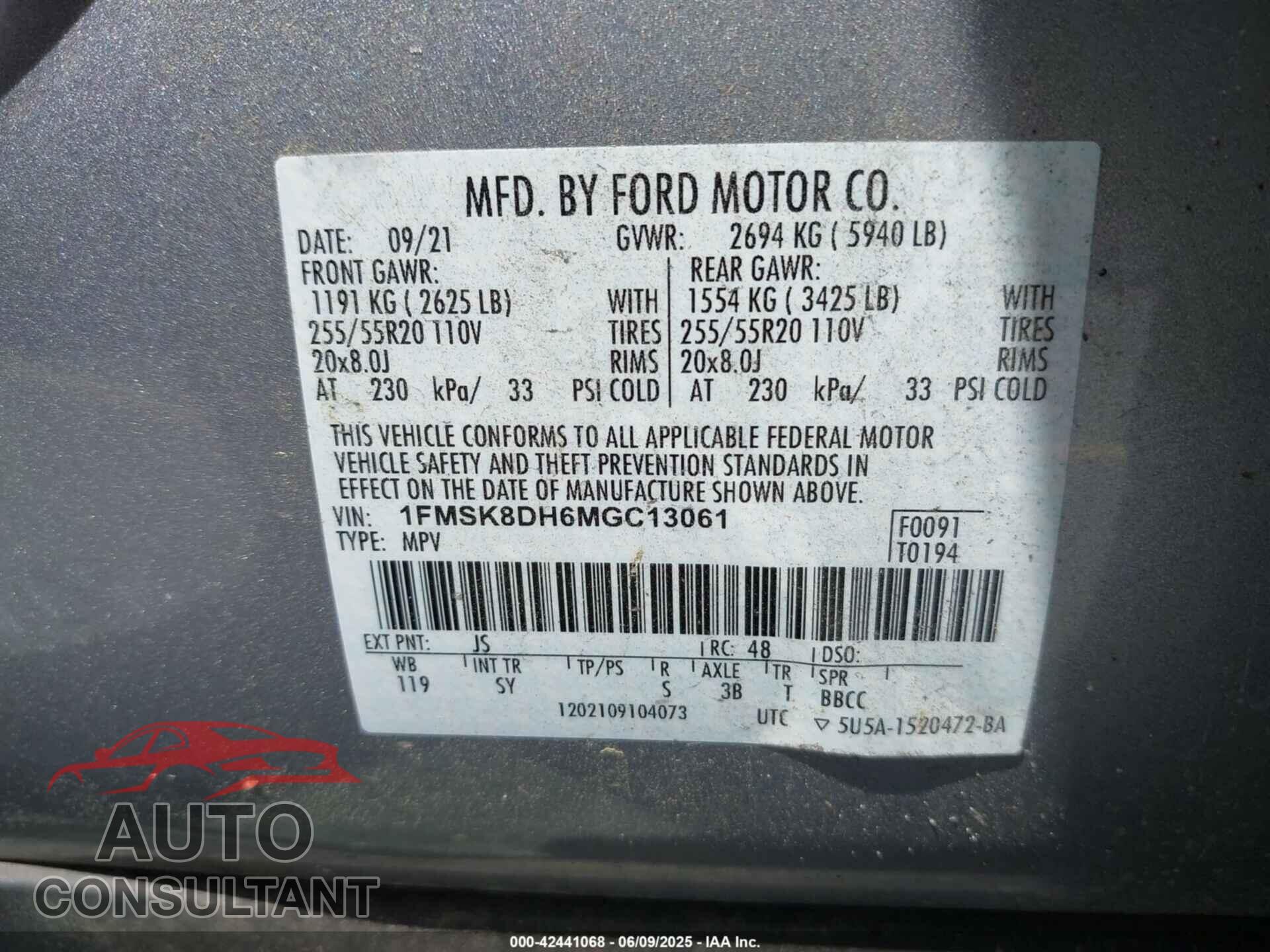 FORD EXPLORER 2021 - 1FMSK8DH6MGC13061