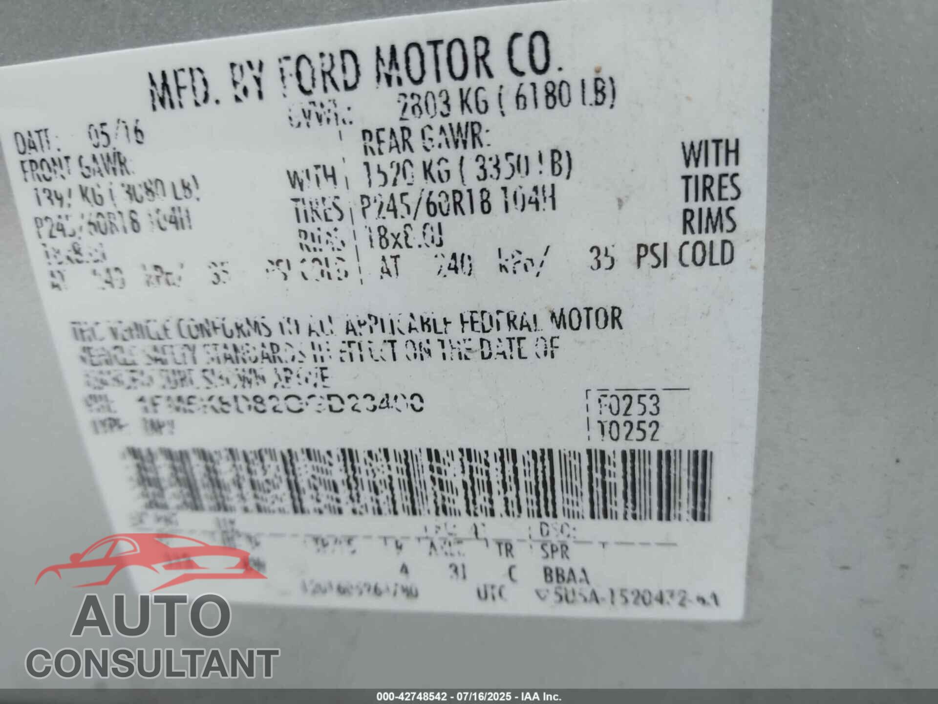 FORD EXPLORER 2016 - 1FM5K8D82GGD23400