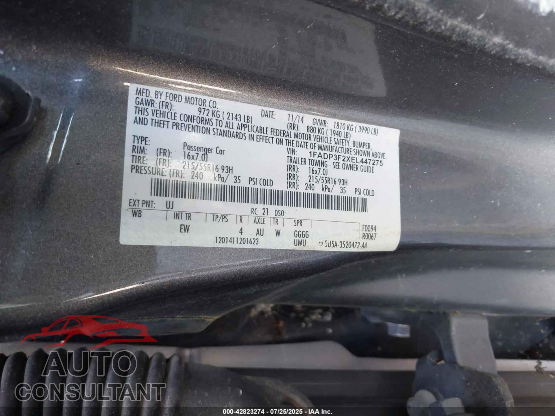 FORD FOCUS 2014 - 1FADP3F2XEL447275