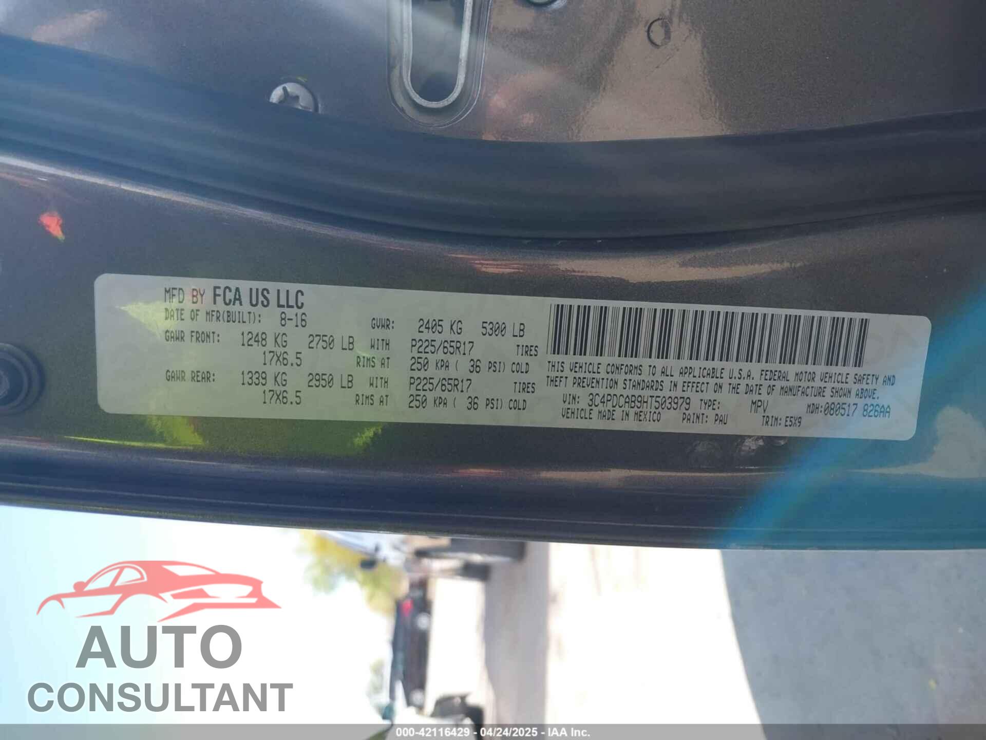 DODGE JOURNEY 2017 - 3C4PDCAB9HT503979