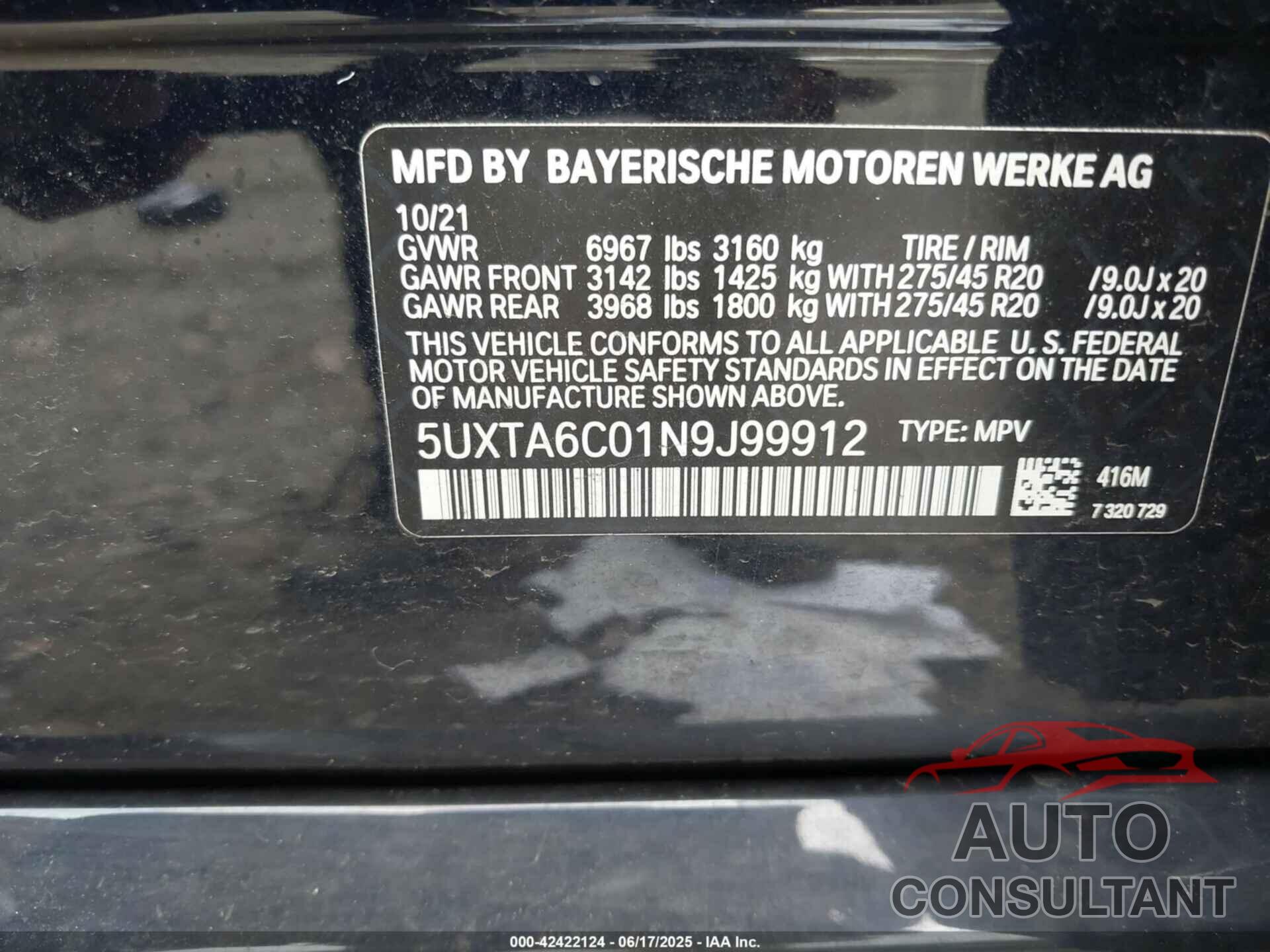BMW X5 PHEV 2022 - 5UXTA6C01N9J99912