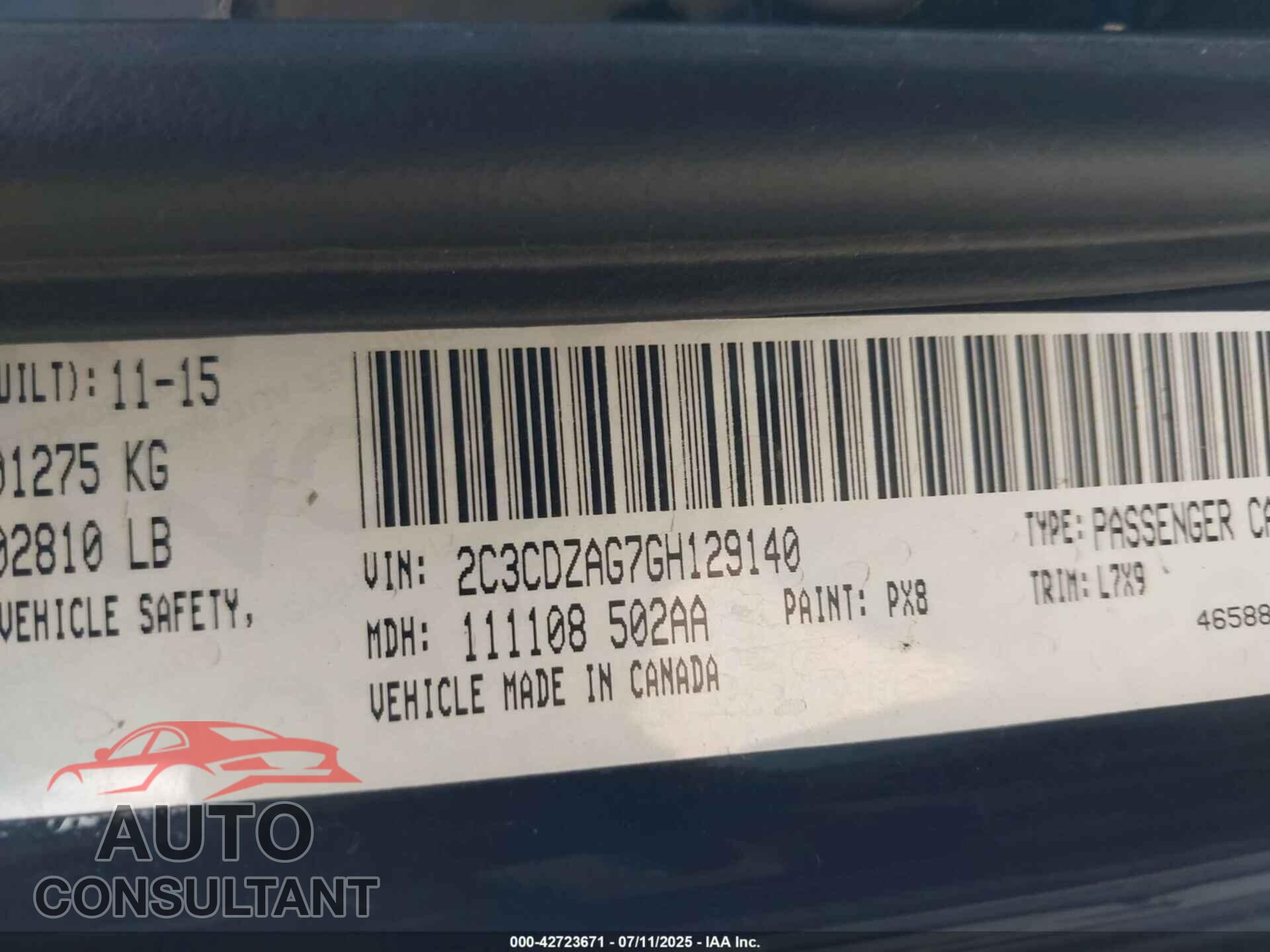 DODGE CHALLENGER 2016 - 2C3CDZAG7GH129140