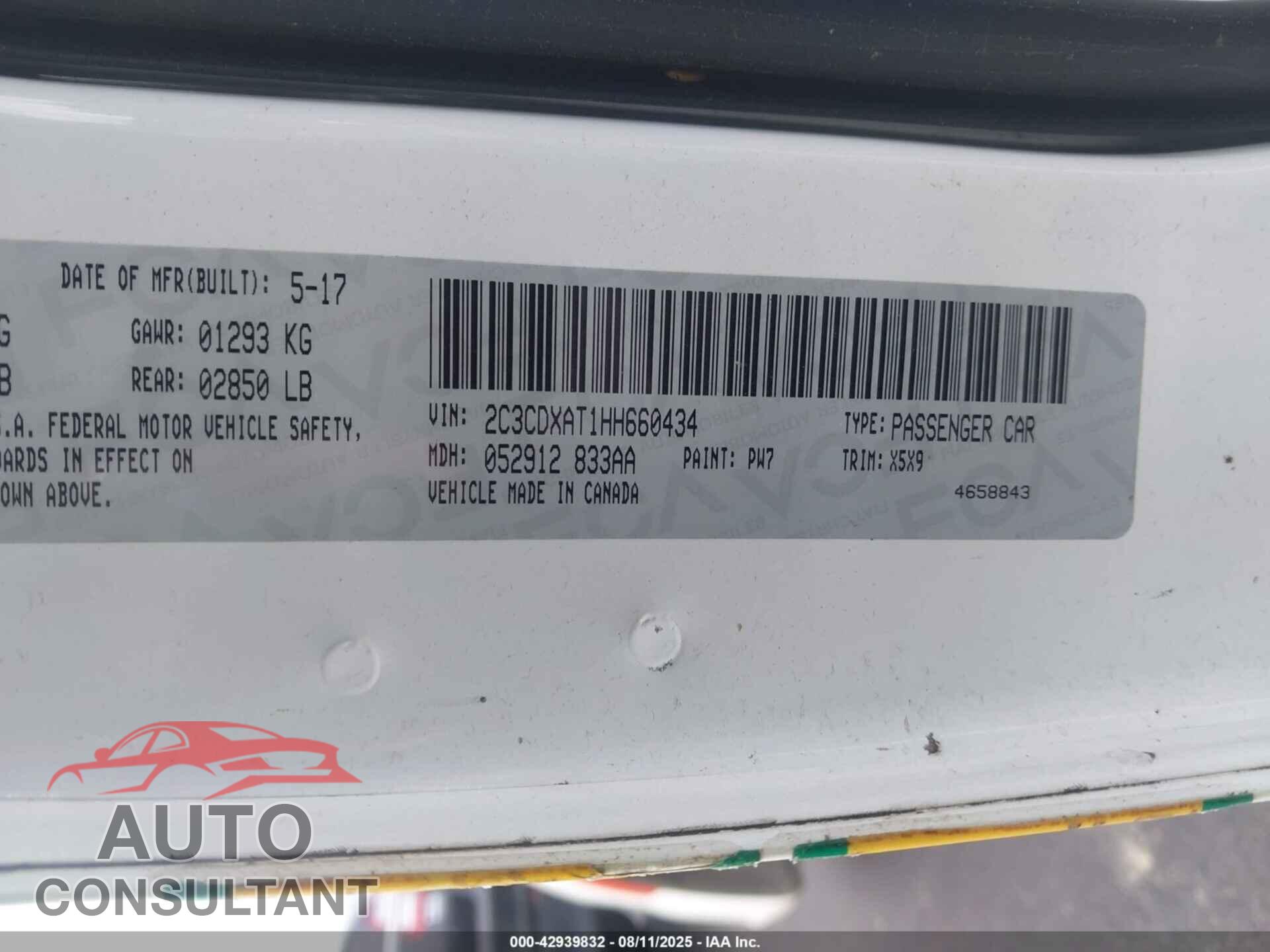 DODGE CHARGER 2017 - 2C3CDXAT1HH660434