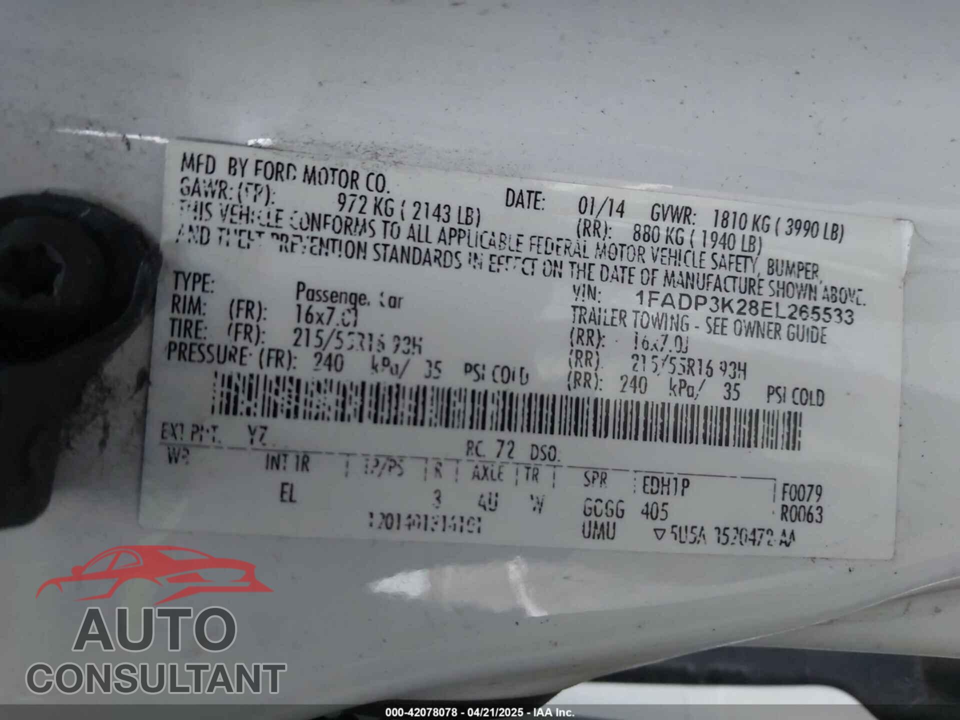 FORD FOCUS 2014 - 1FADP3K28EL265533
